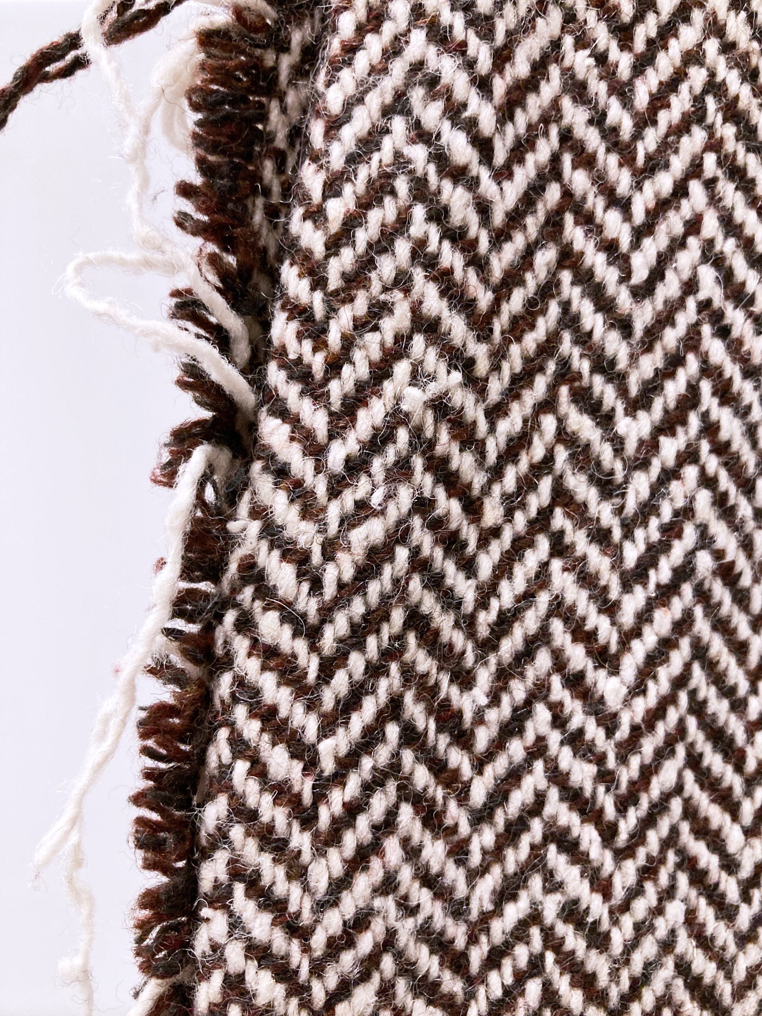 Jean Colonna brown herringbone wool raw edge knee length skirt