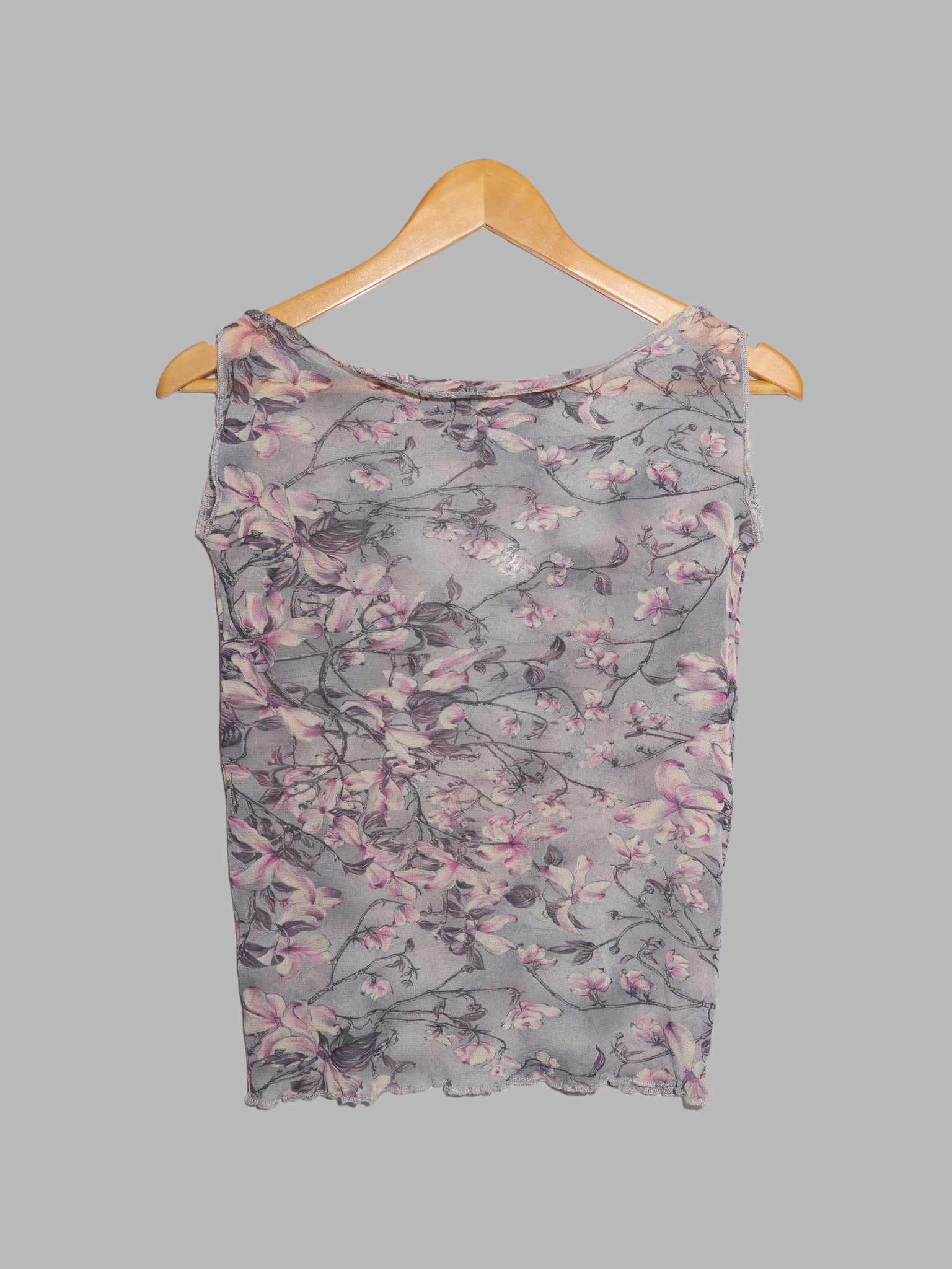 Jean Colonna grey mesh floral print sleeveless top - size 38