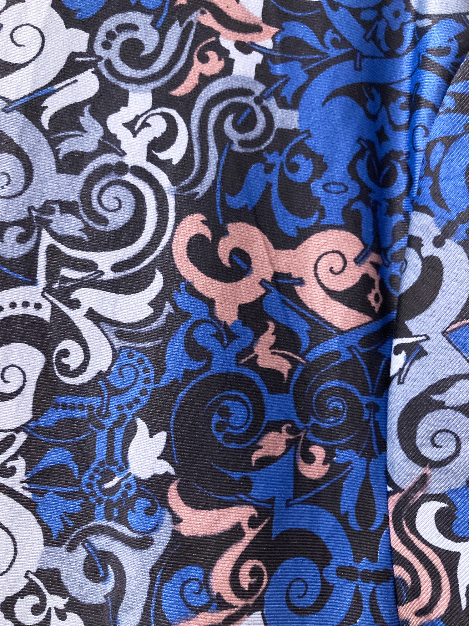 Jean Colonna patterned blue polyester v-neck overlocked t-shirt - M S