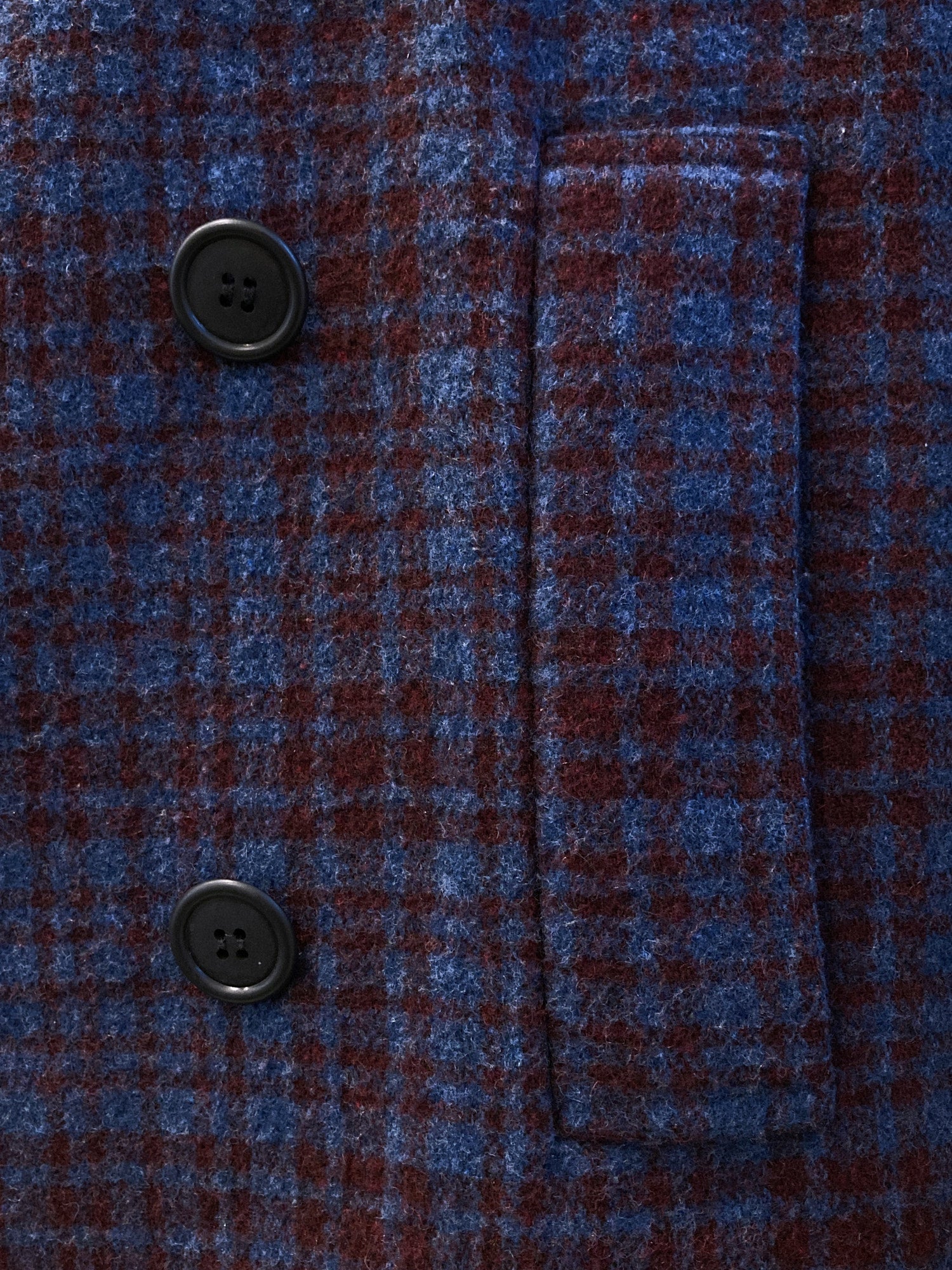 Jean Colonna purple blue check knit pea coat with overlocked edges - S