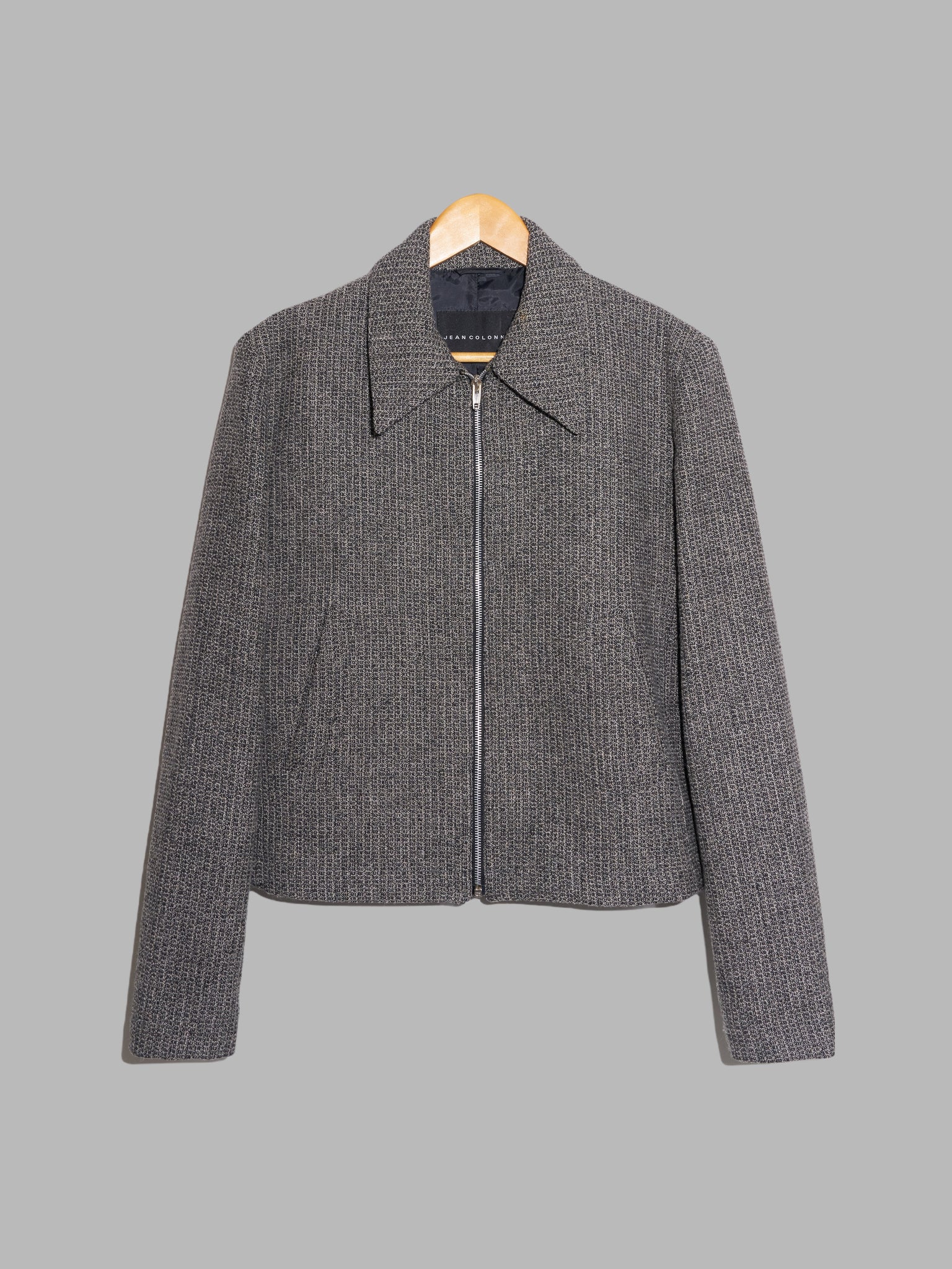Jean Colonna textured grey brown wool blend zip jacket - size 46