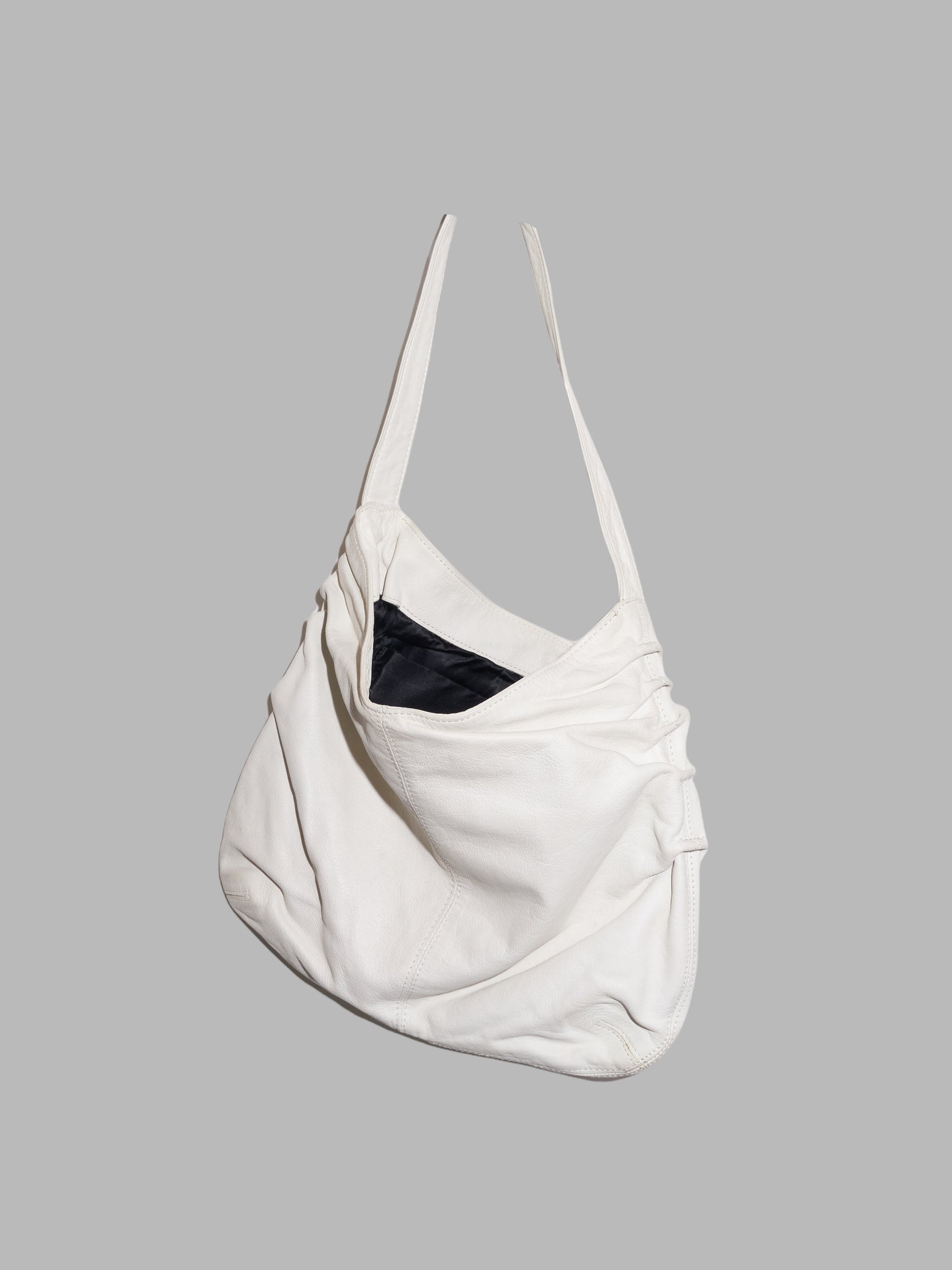 Jean Colonna off white leather shoulder bag with gathered sections