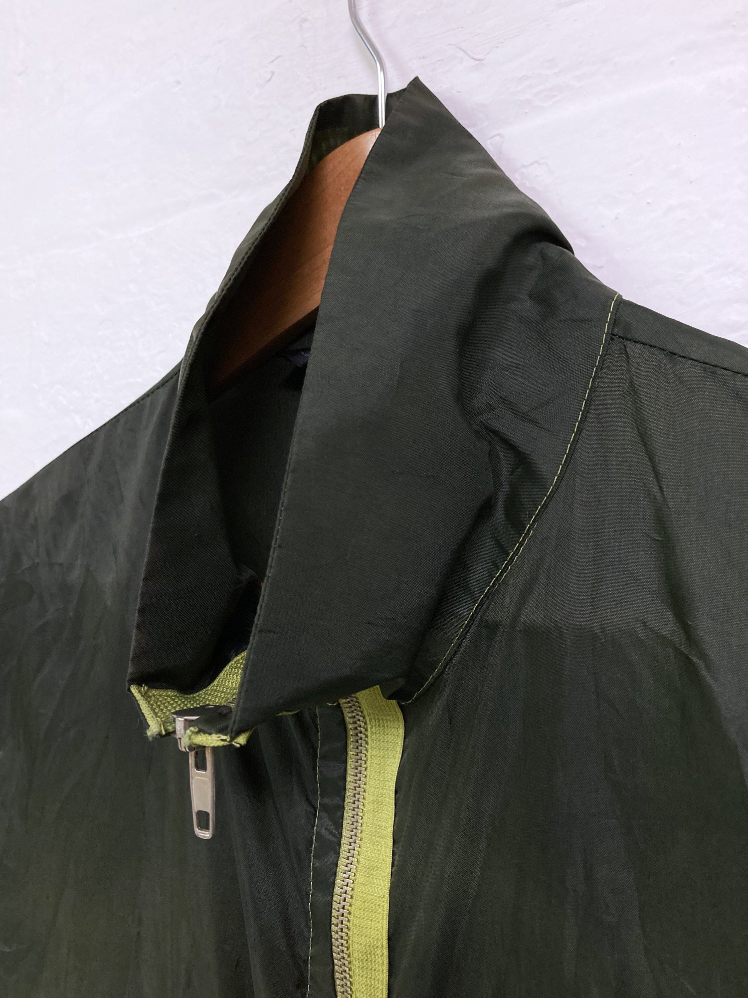Jean Colonna dark green semi-sheer nylon high neck zip coat - 44 XS