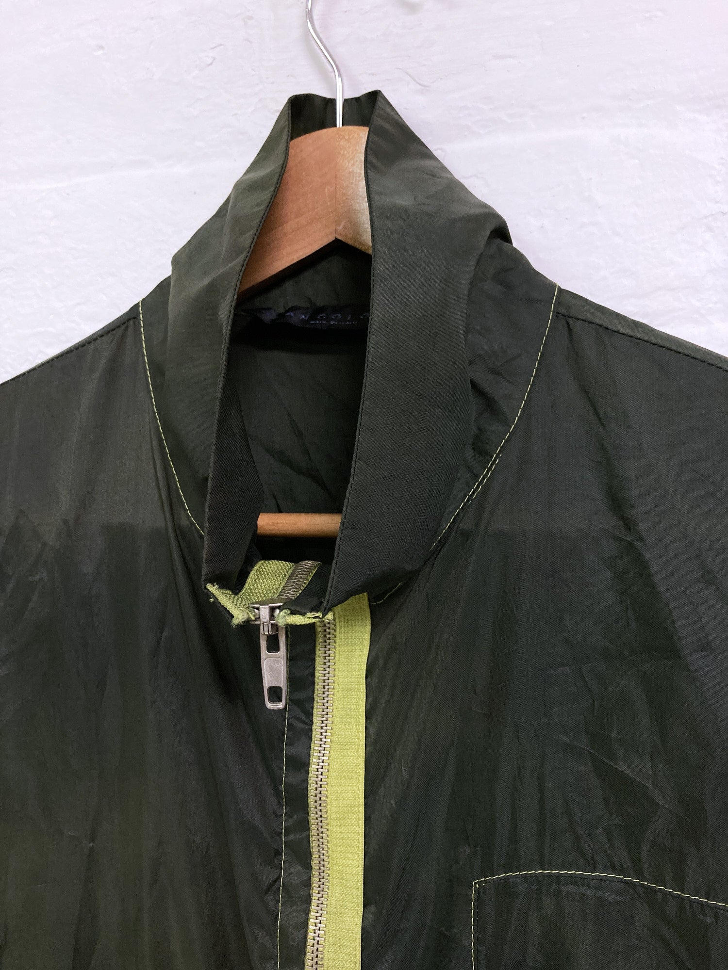 Jean Colonna dark green semi-sheer nylon high neck zip coat - 44 XS