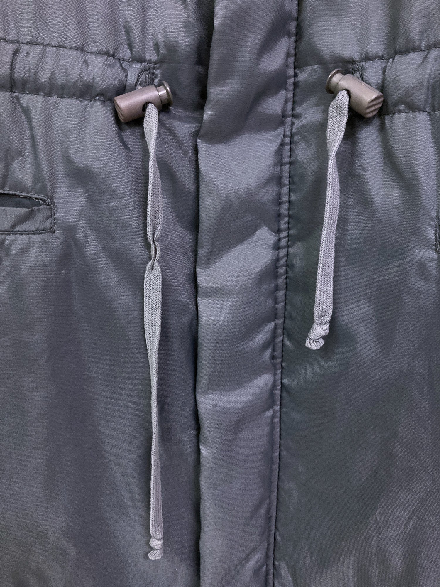 Jean Colonna padded grey nylon covered zip high neck coat - approx M