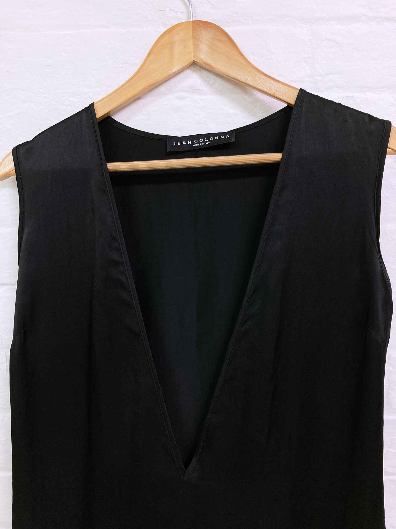 Jean Colonna black polyester satin extremely deep v neck sleeveless dress - 38