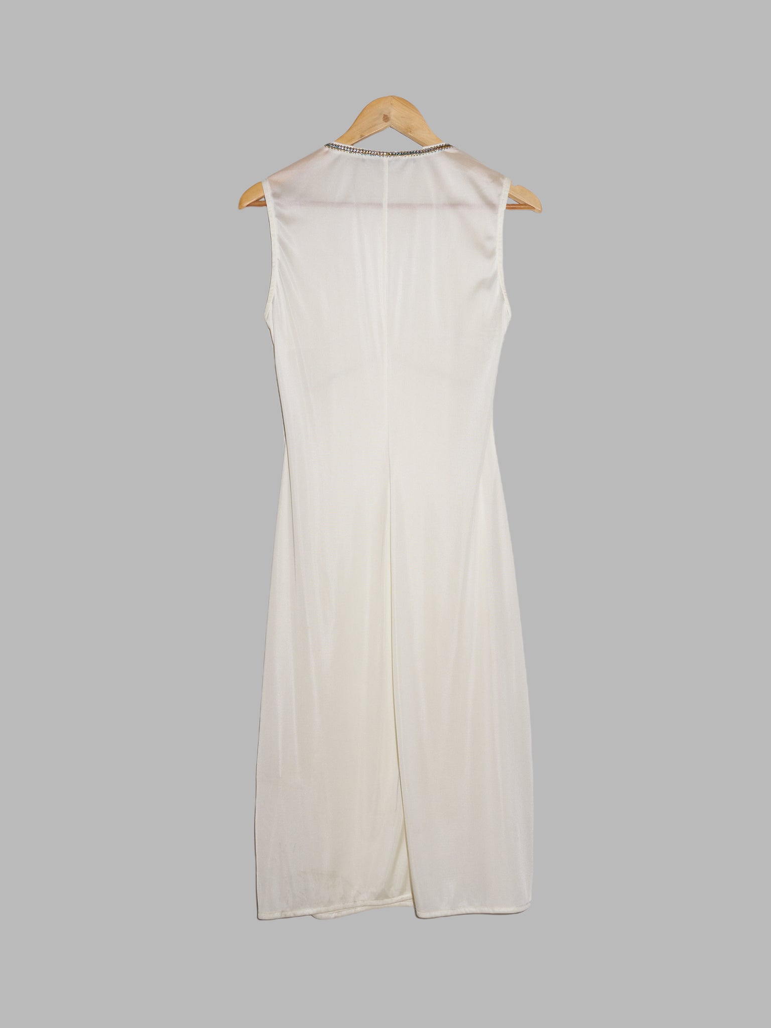 Jean Colonna off-white cream sleeveless dress with bejeweled applique - size 44