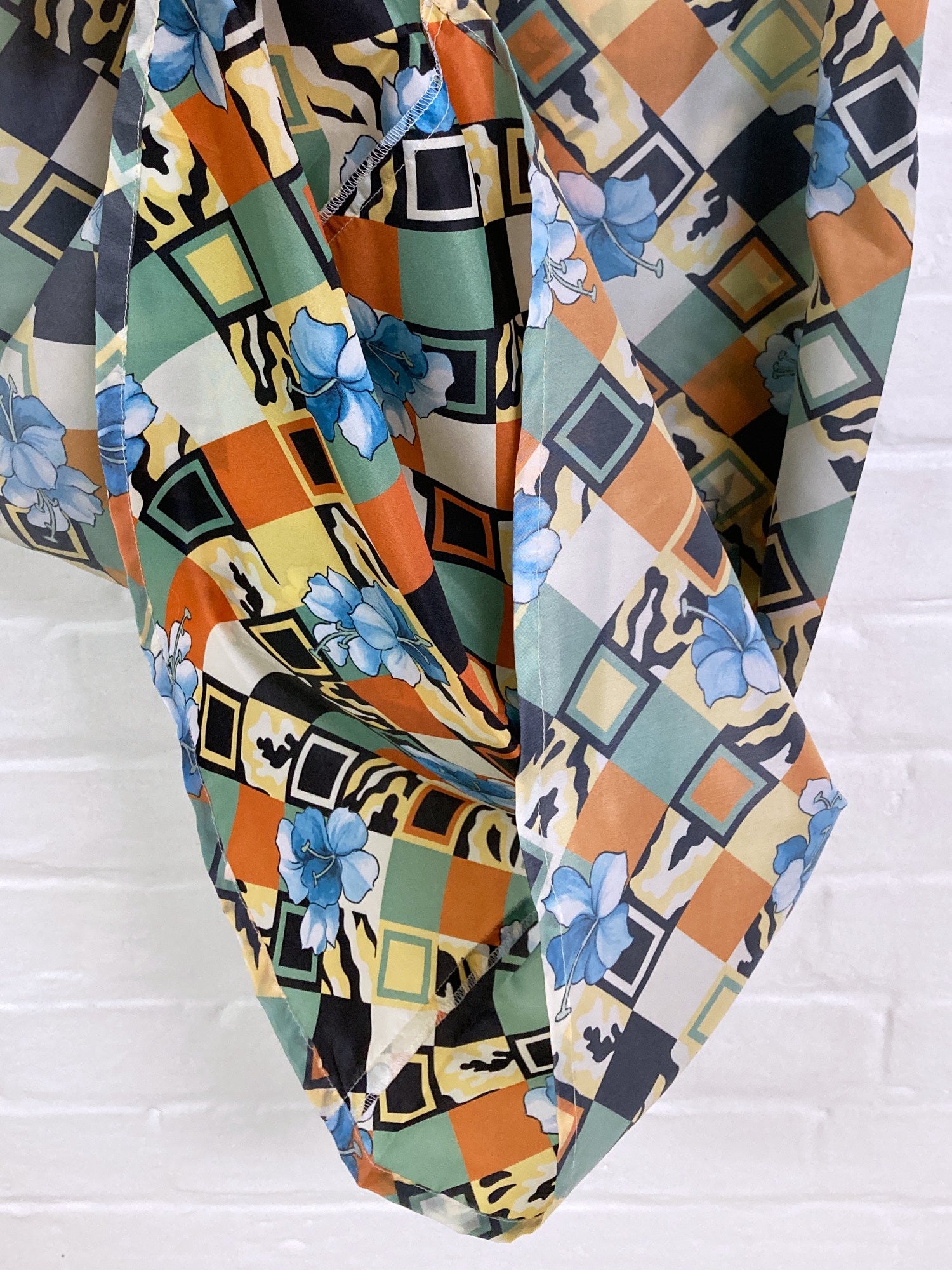 Jean Colonna SS1998 reversed geometric floral print satin slip dress