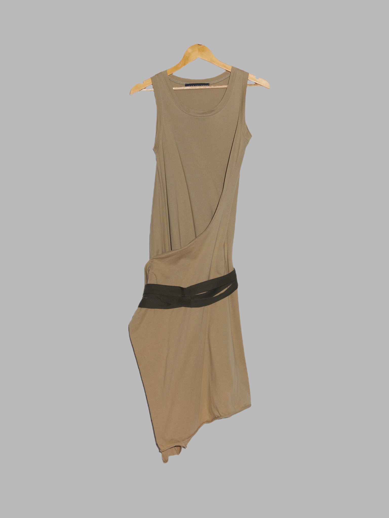 Jean Colonna sand-y cotton sleeveless dress with belted rectangular panel - size 40