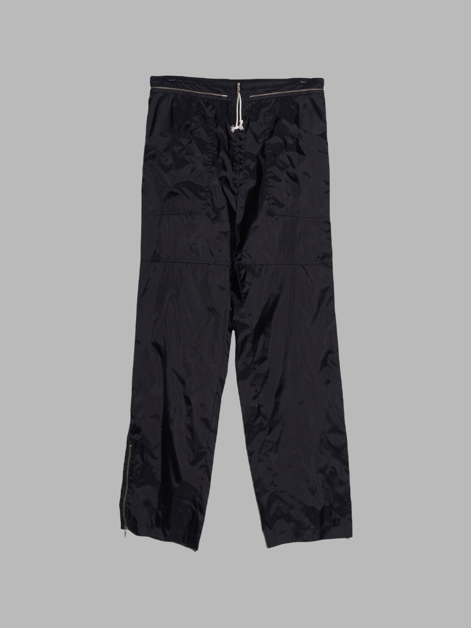Jean Colonna black nylon wide leg trousers with waist zip detail