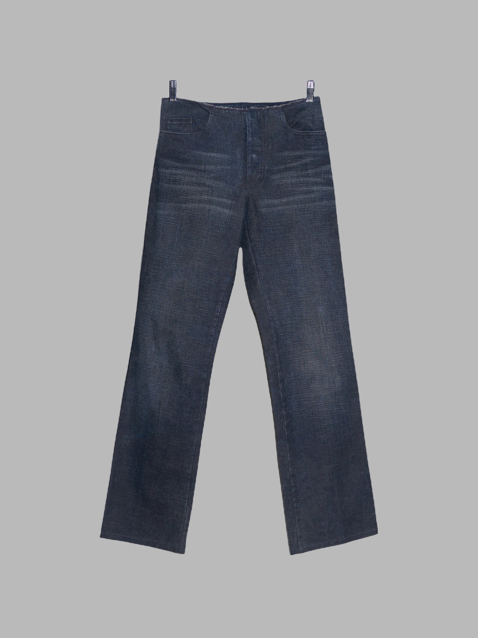 Jean Colonna 'worn' blue coated jeans with cutoff waist - size 44
