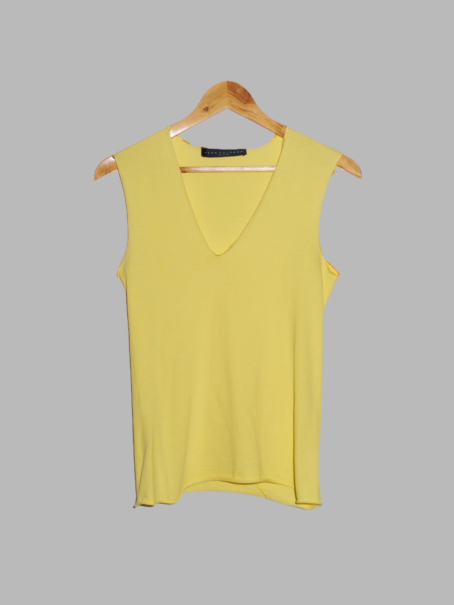 Jean Colonna yellow cotton jersey deep v neck sleeveless top - S