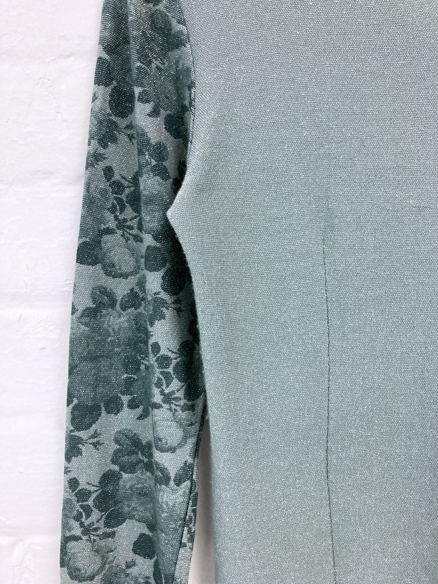 Jean Colonna green lamé floral print patchwork long sleeve top - S
