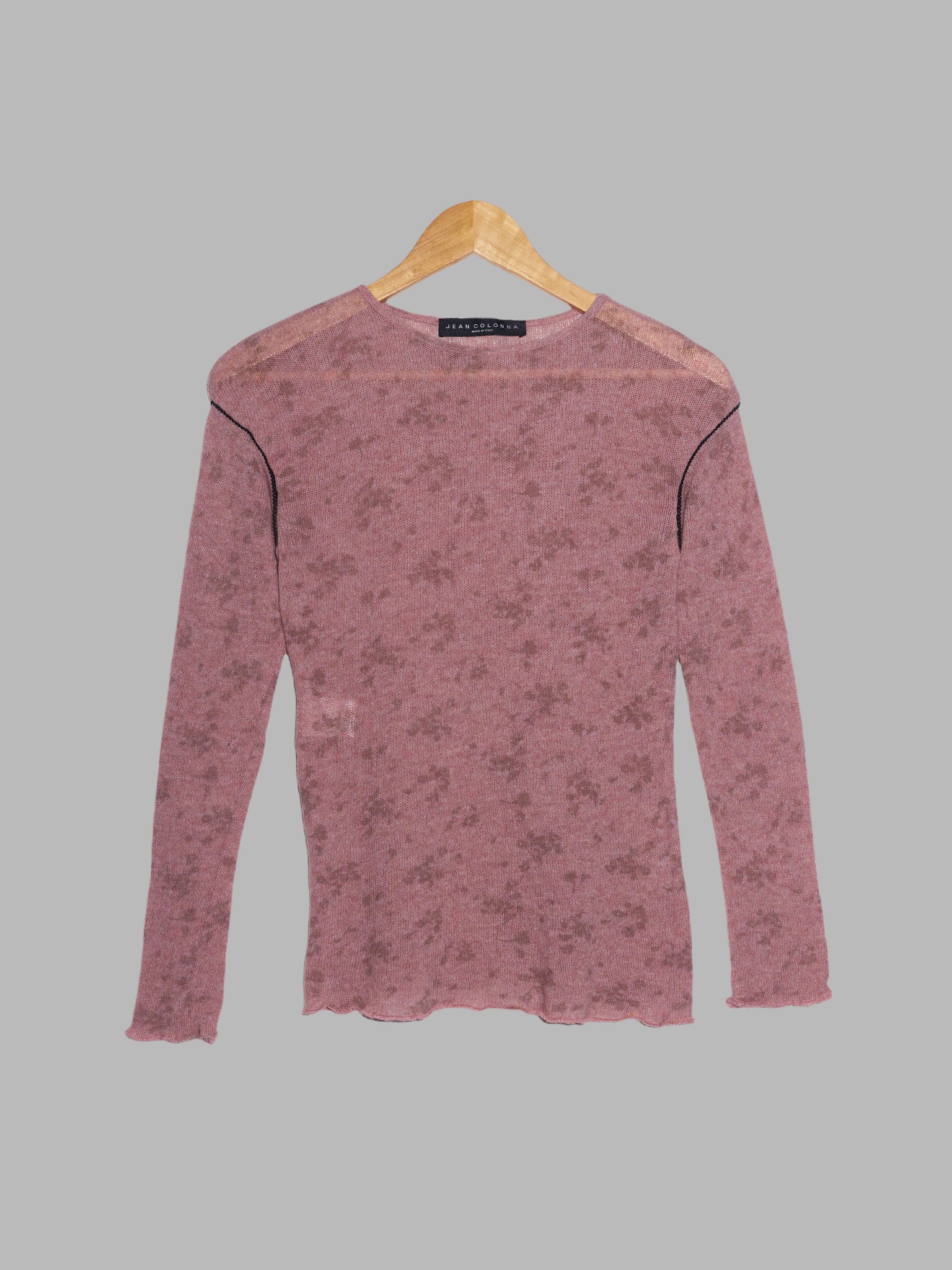 Jean Colonna pink floral print wool long sleeve top with black lace armhole - S