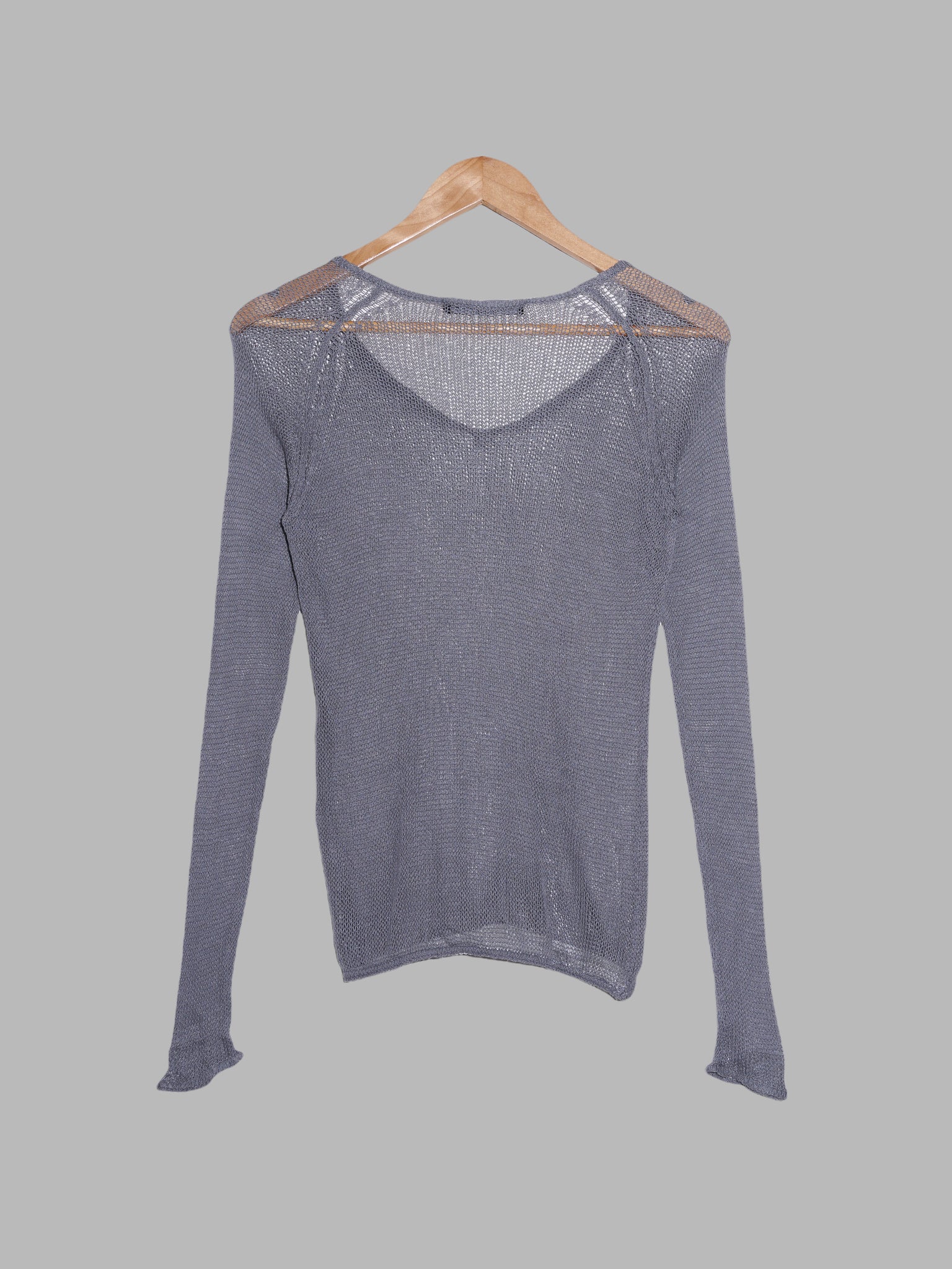Jean Colonna AW1999 blue-grey silk loose knit long sleeve top - XS