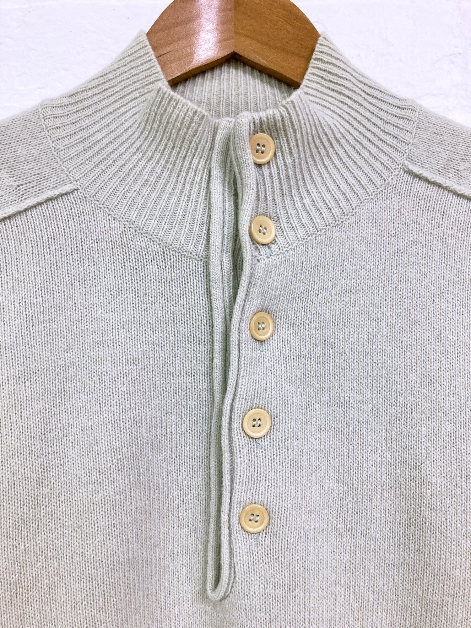Jean Colonna light dusty green wool buttoned neck jumper - S