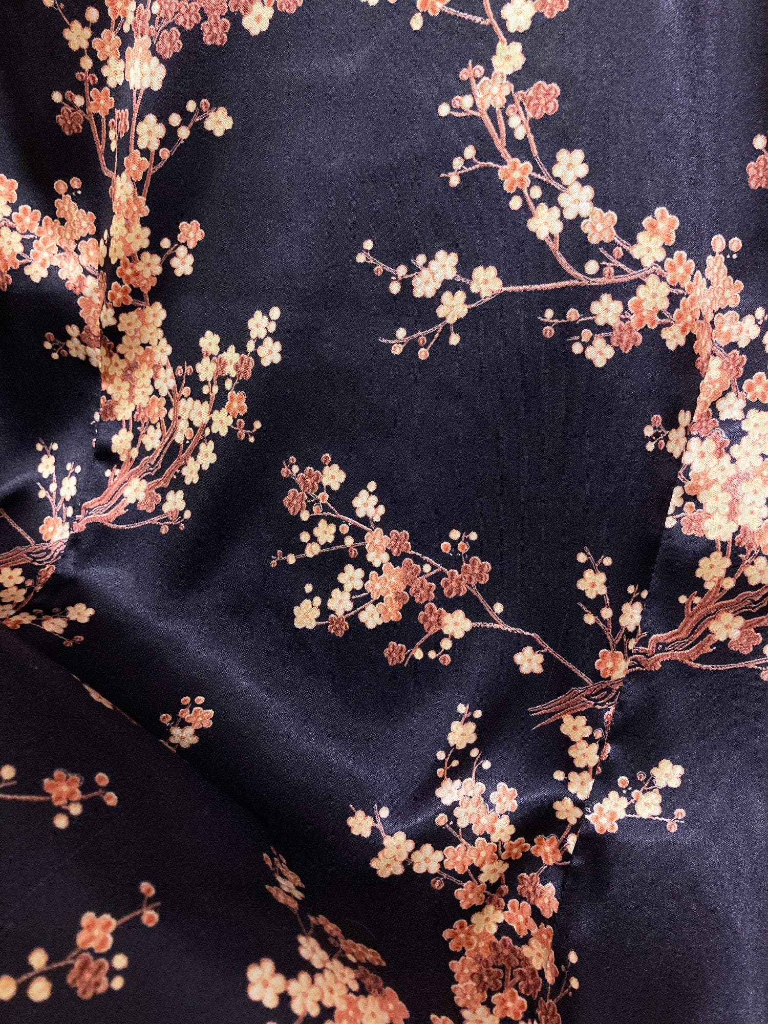 Jean Colonna AW1998 purple-y brown satin cherry blossom print long sleeve shirt
