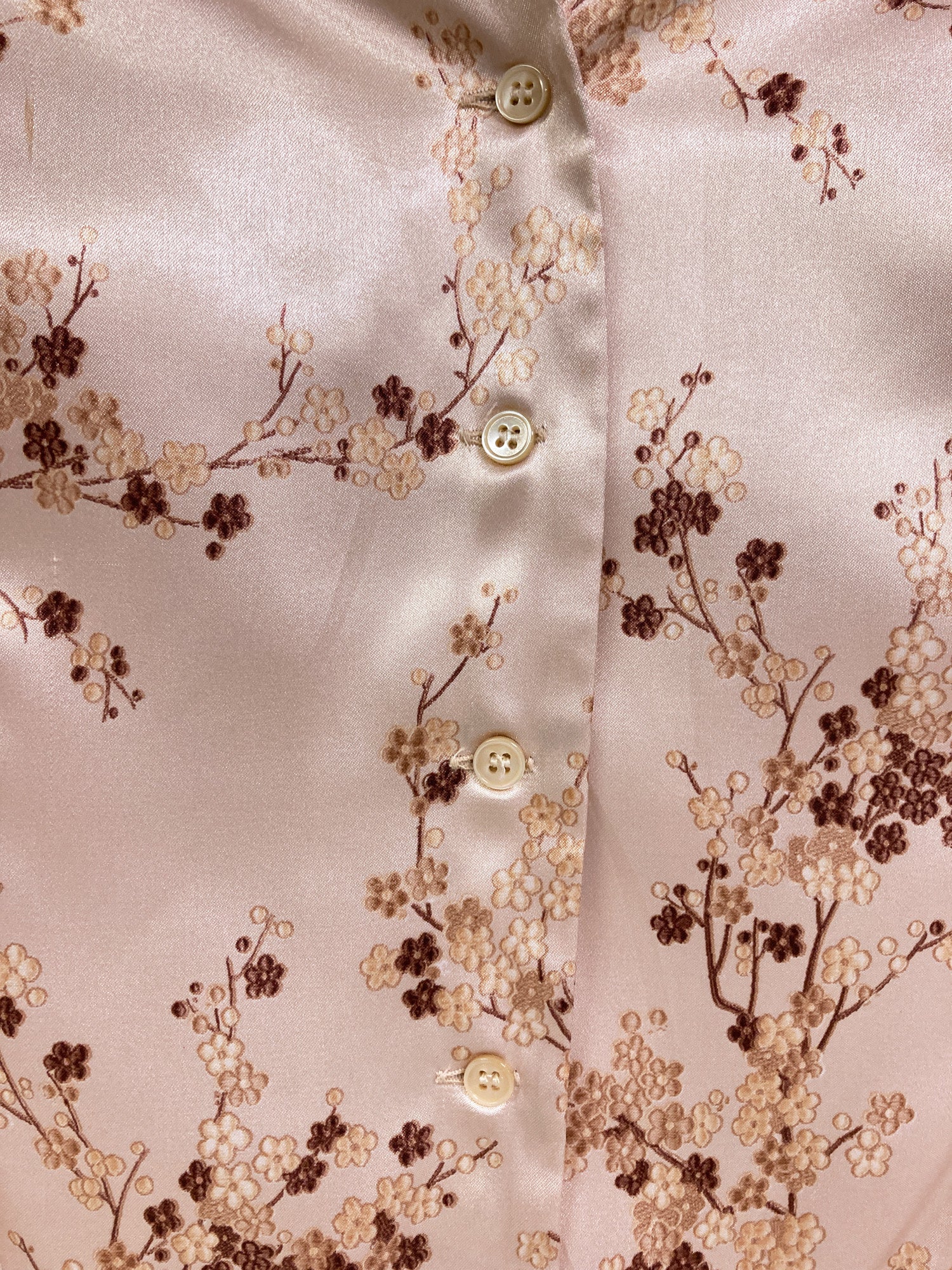 Jean Colonna AW1998 beige satin cherry blossom print long sleeve shirt - size 40