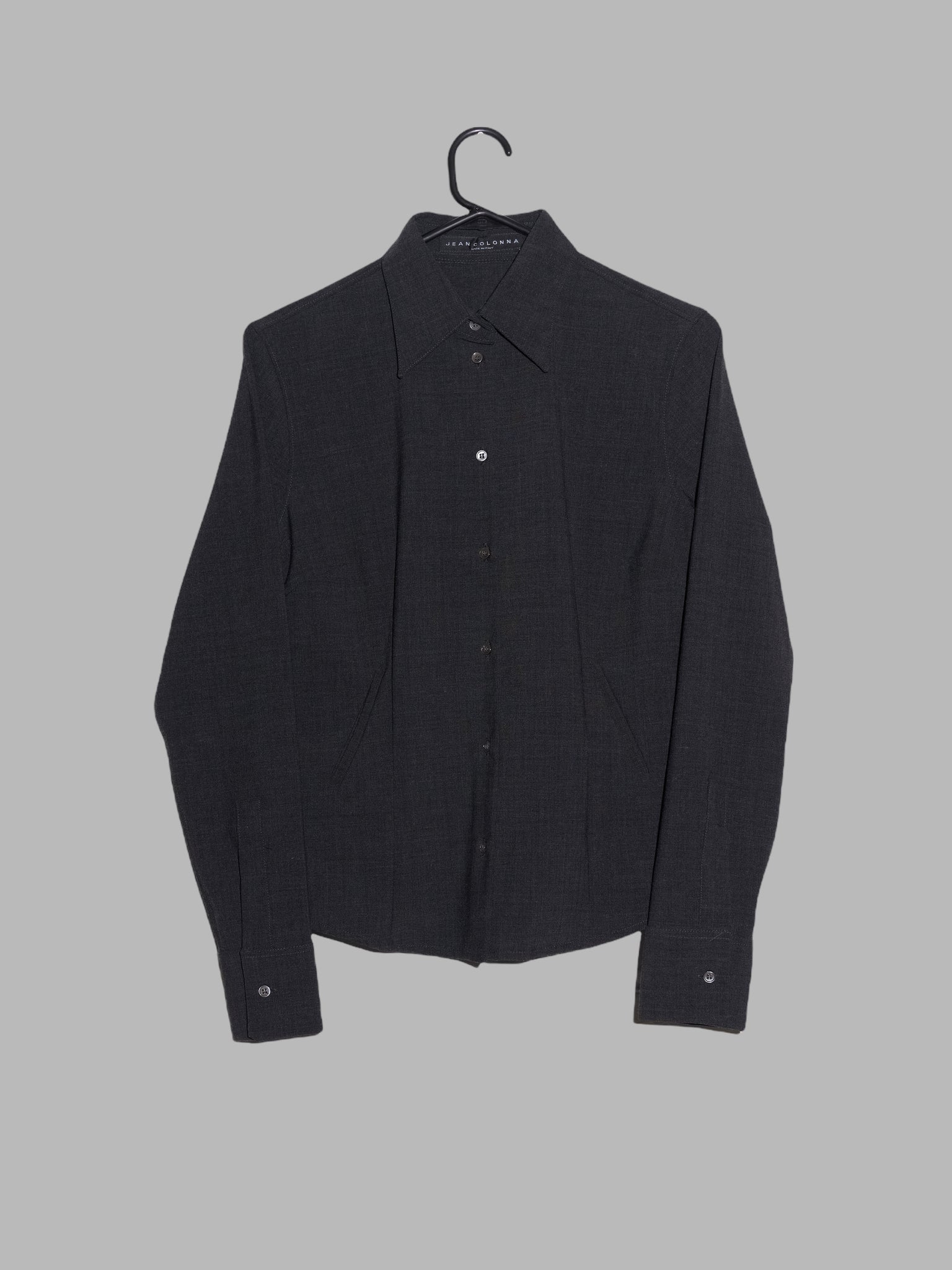 Jean Colonna grey stretch wool long sleeve shirt with welt pockets - sz 42