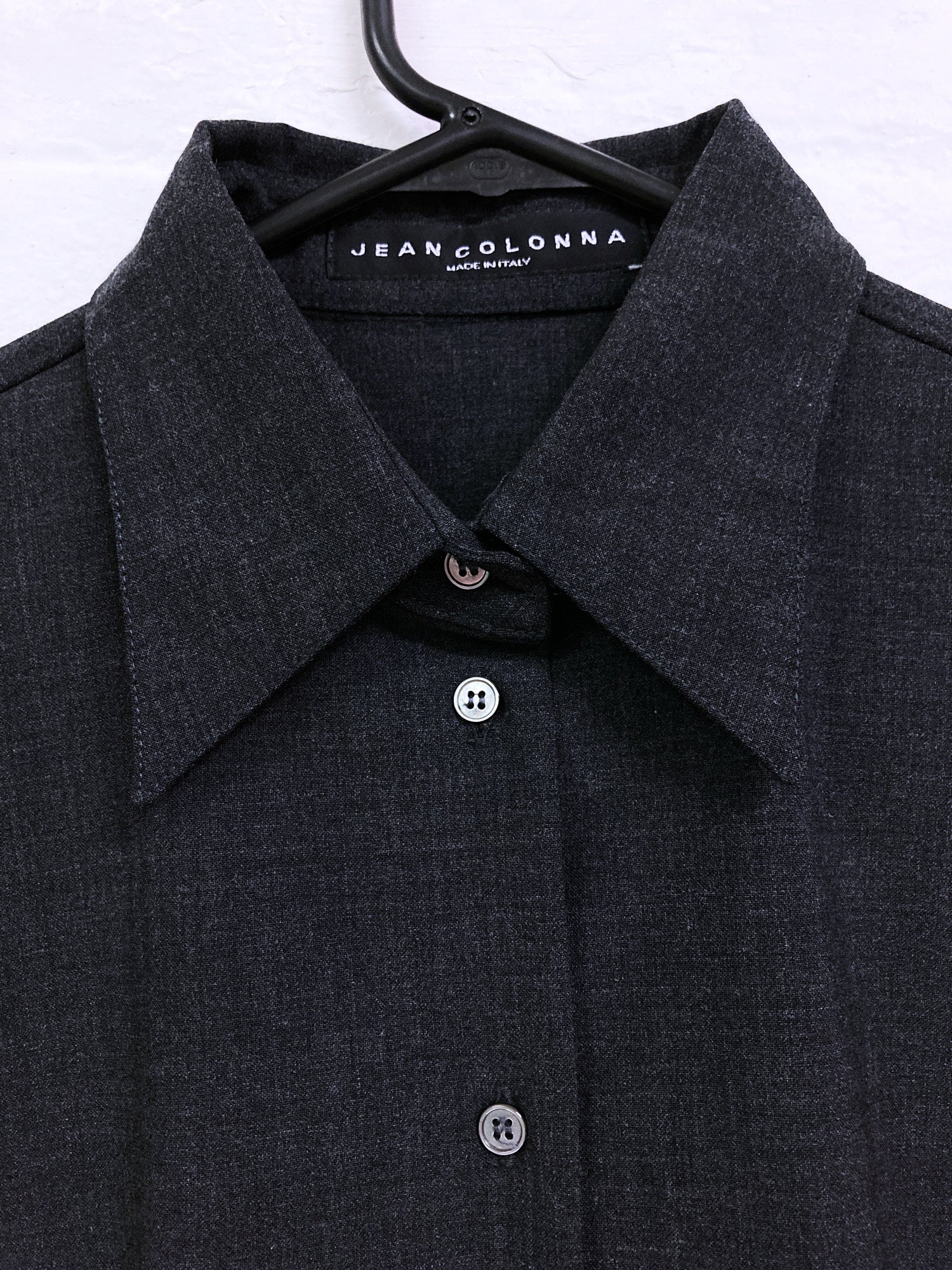 Jean Colonna grey stretch wool long sleeve shirt with welt pockets - sz 42