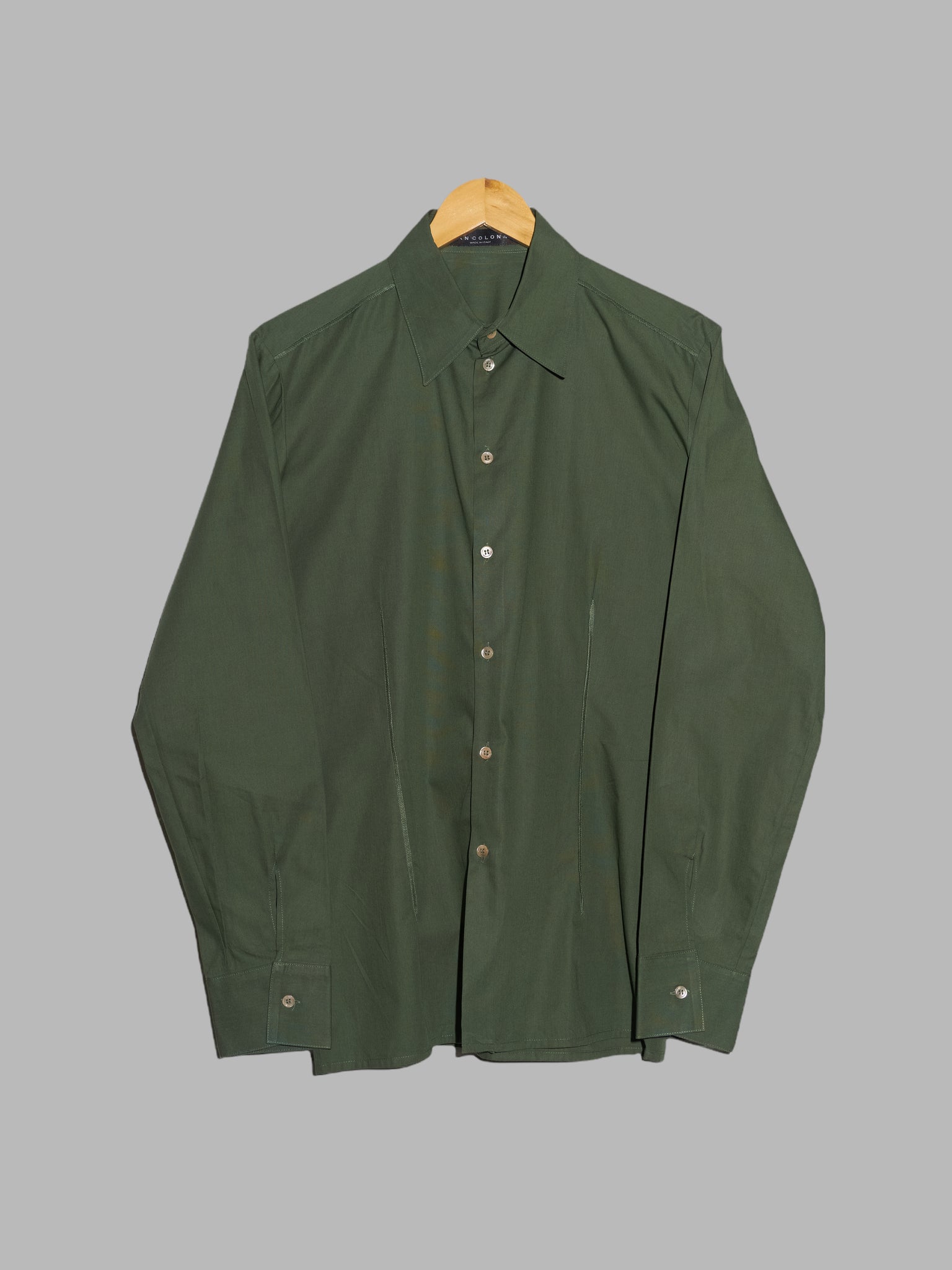 Jean Colonna khaki green cotton darted long sleeve shirt - size 48