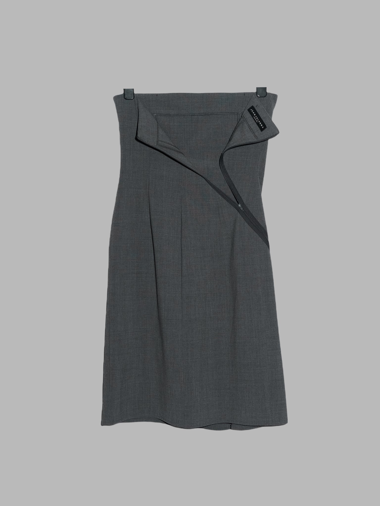 Jean Colonna grey stretch wool strapless dress with angled zip - sz 42