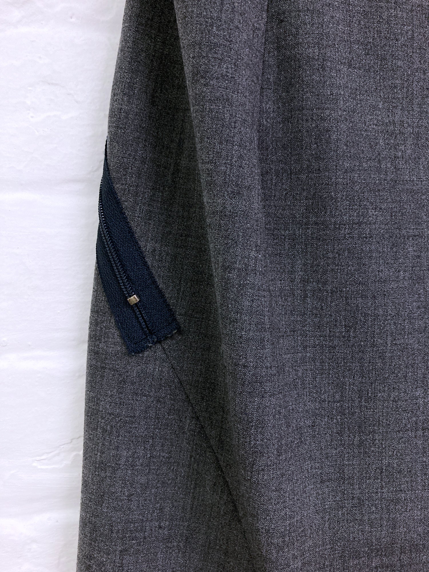 Jean Colonna grey stretch wool strapless dress with angled zip - sz 42