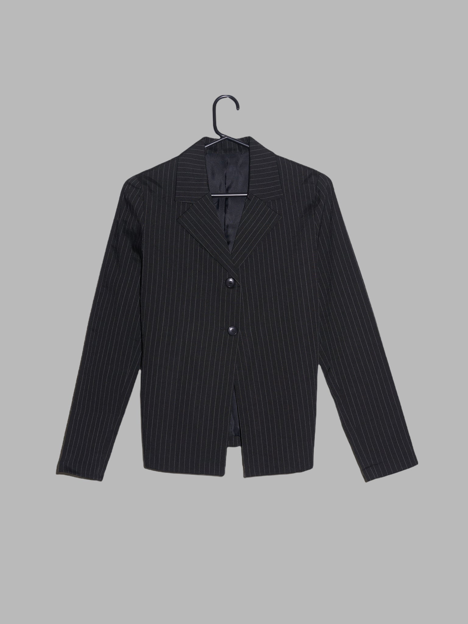 Jean Colonna black striped polypropylene creased two button blazer - S
