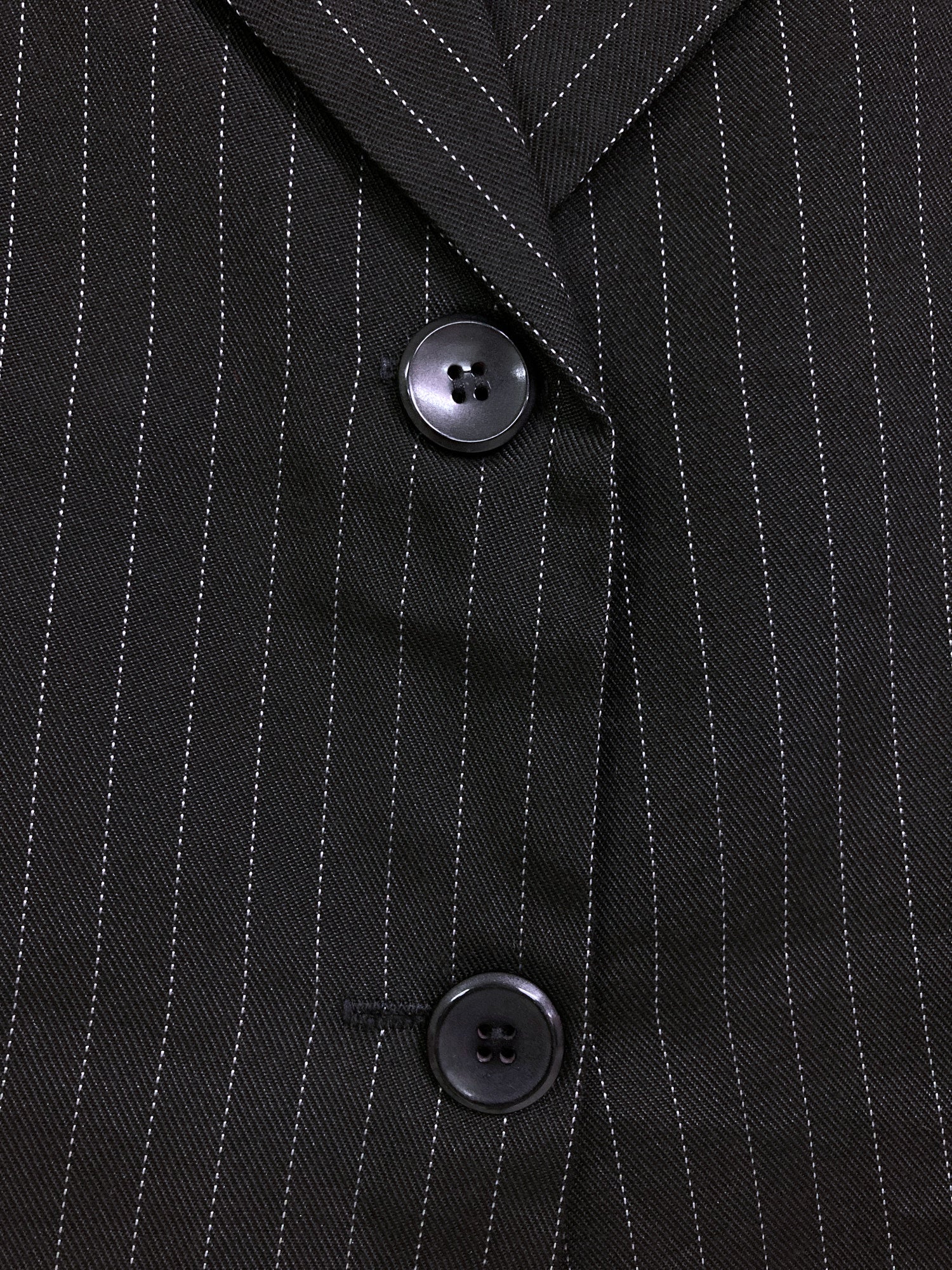 Jean Colonna black striped polypropylene creased two button blazer - S