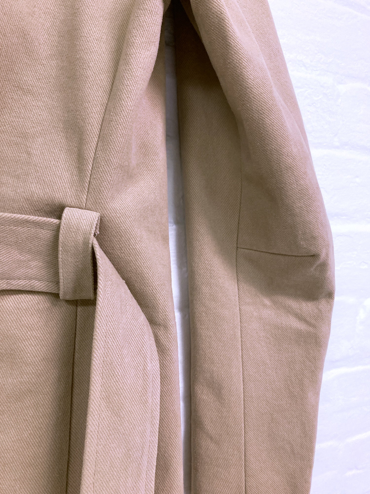 Jean Colonna beige heavy cotton twill short belted pea coat - size 38