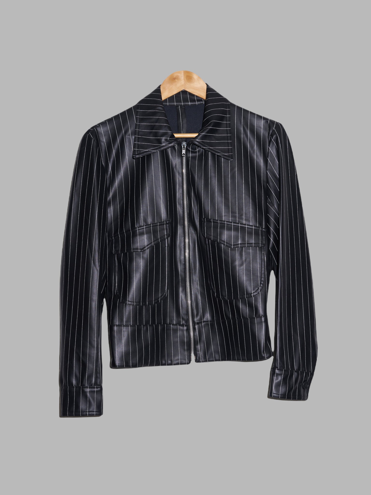 Jean Colonna SS1996 striped black vinyl zip jacket - S
