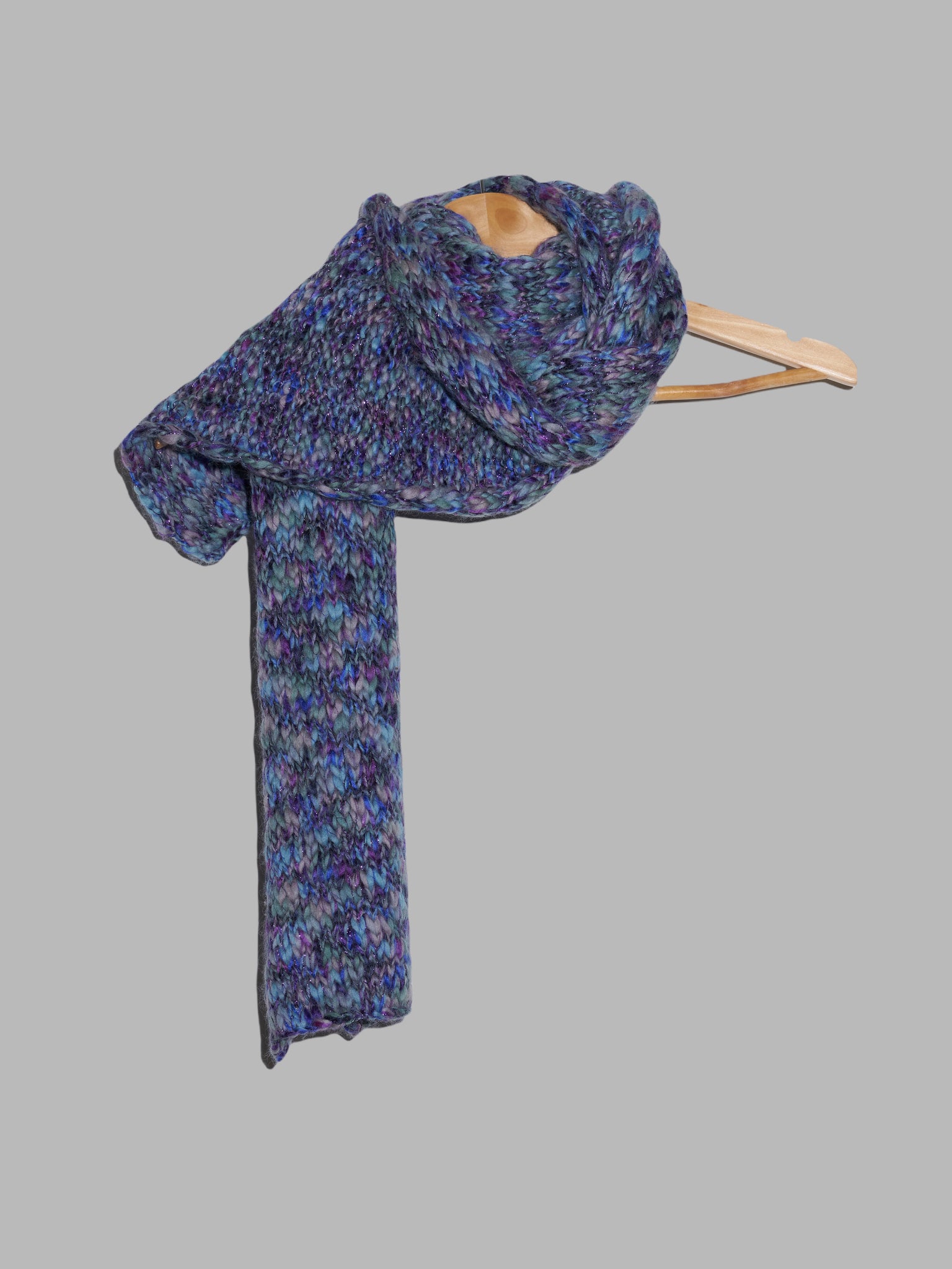 Jean Colonna purple blue grey knitted wool scarf