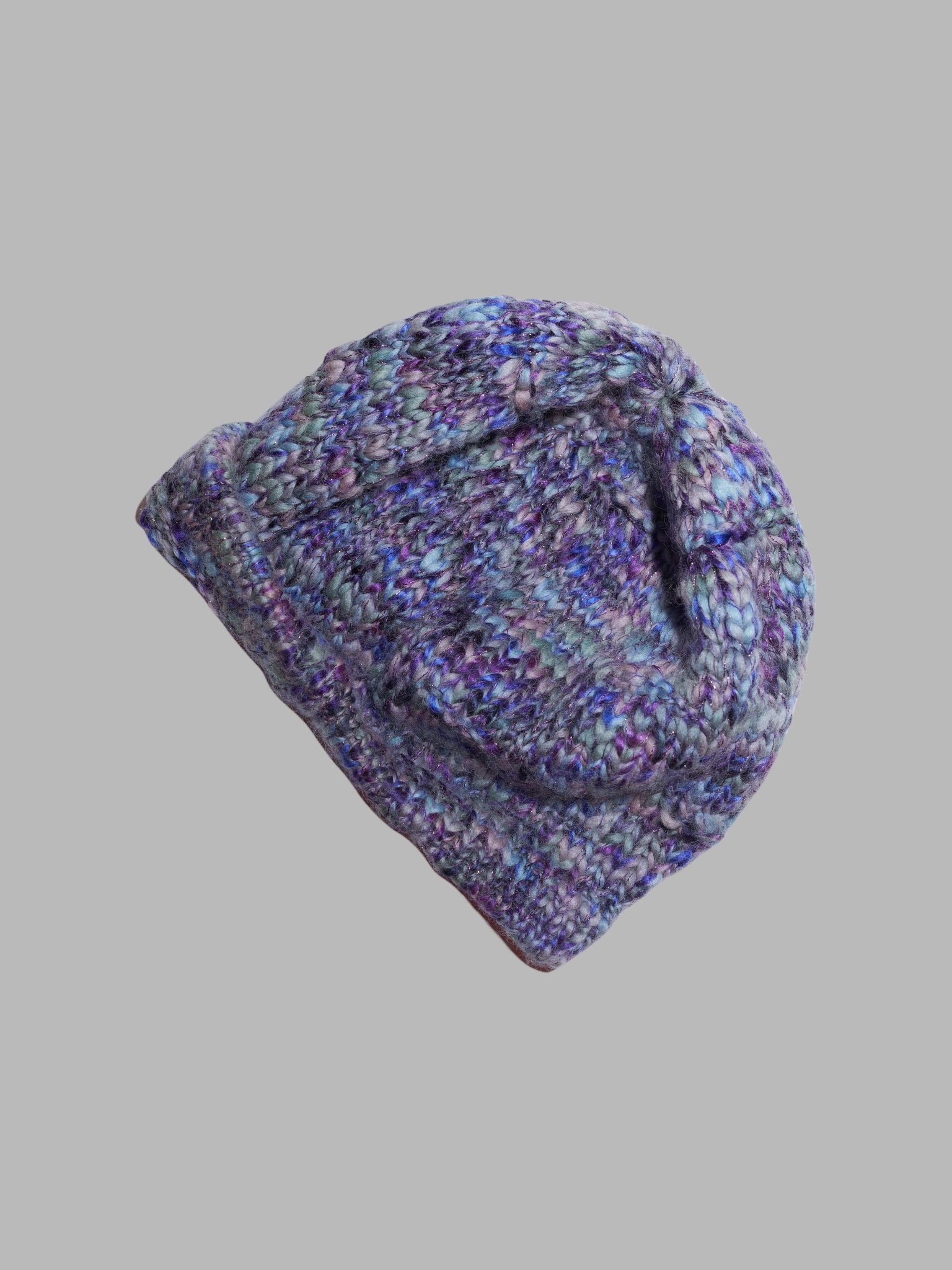 Jean Colonna purple blue grey knitted wool beanie