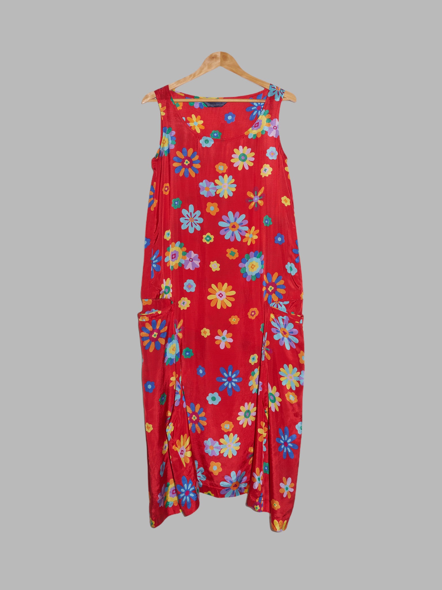 Comme des Garcons 1996 red floral print rayon sleeveless maxi dress