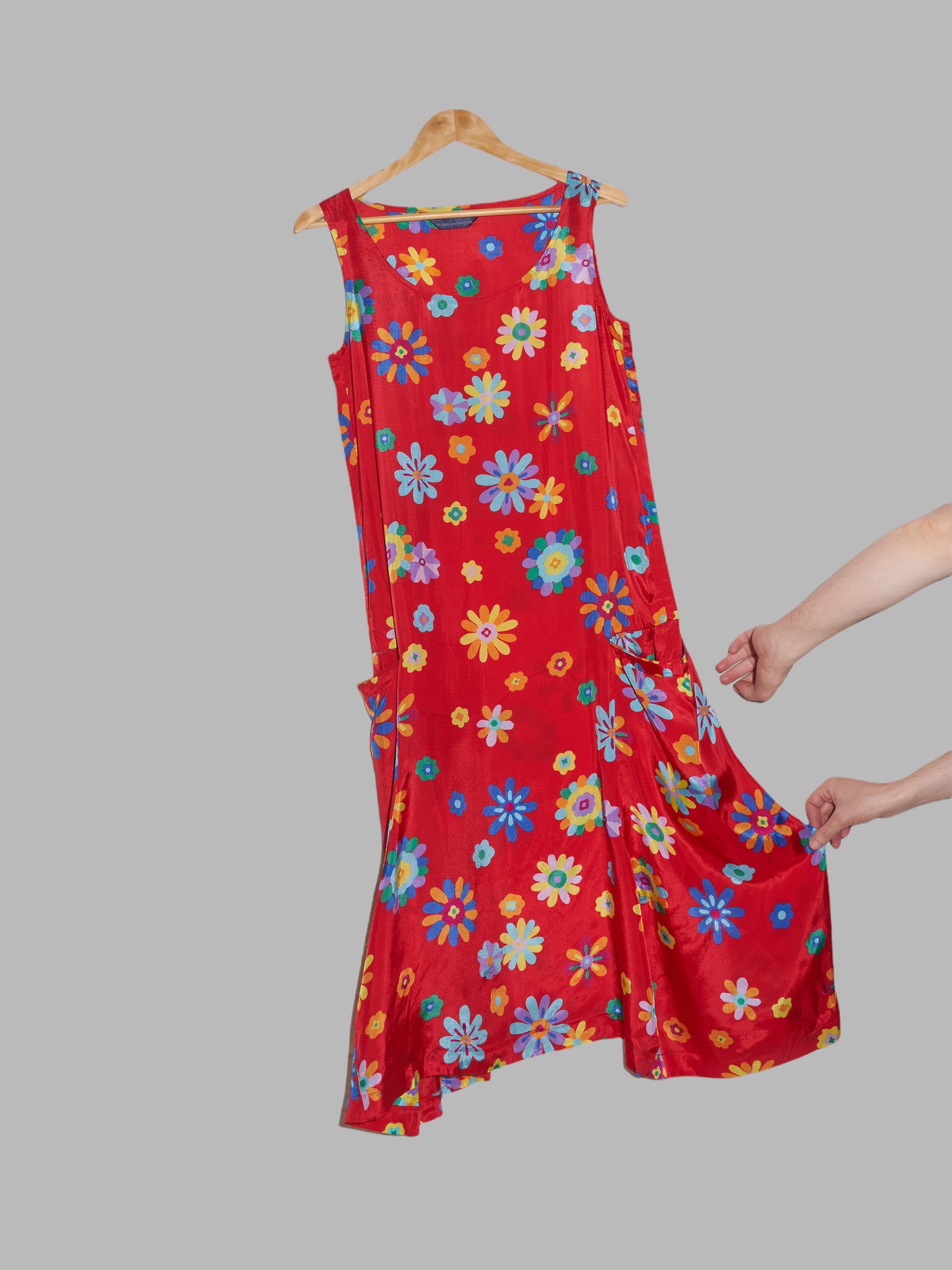 Comme des Garcons 1996 red floral print rayon sleeveless maxi dress