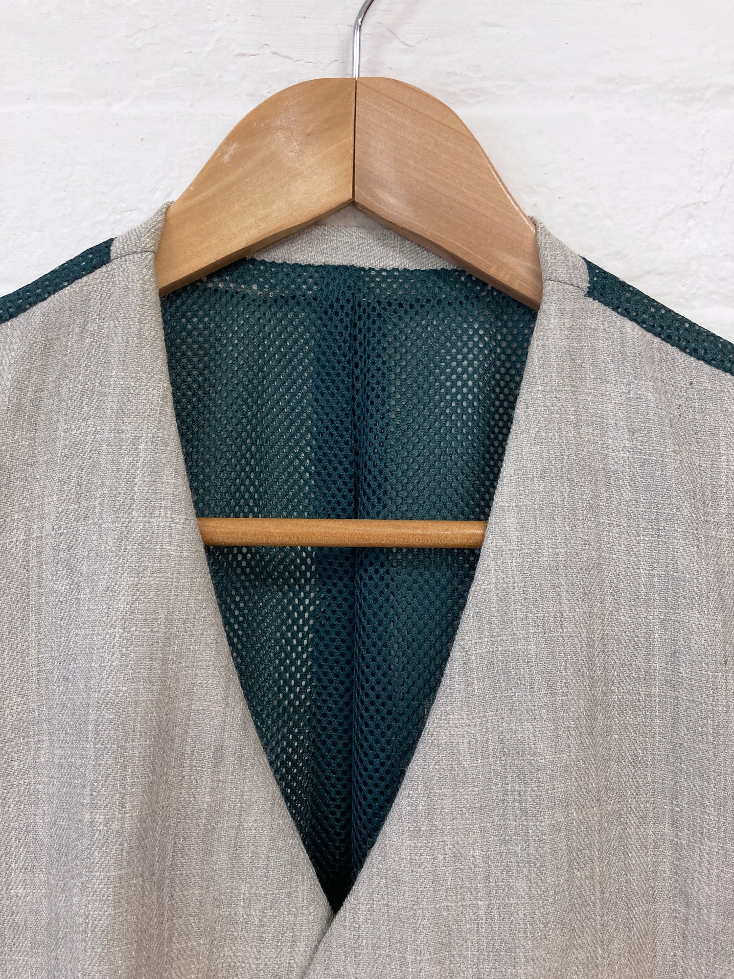 Comme des Garcons Homme Plus SS1996 grey wool vest with green mesh back - M