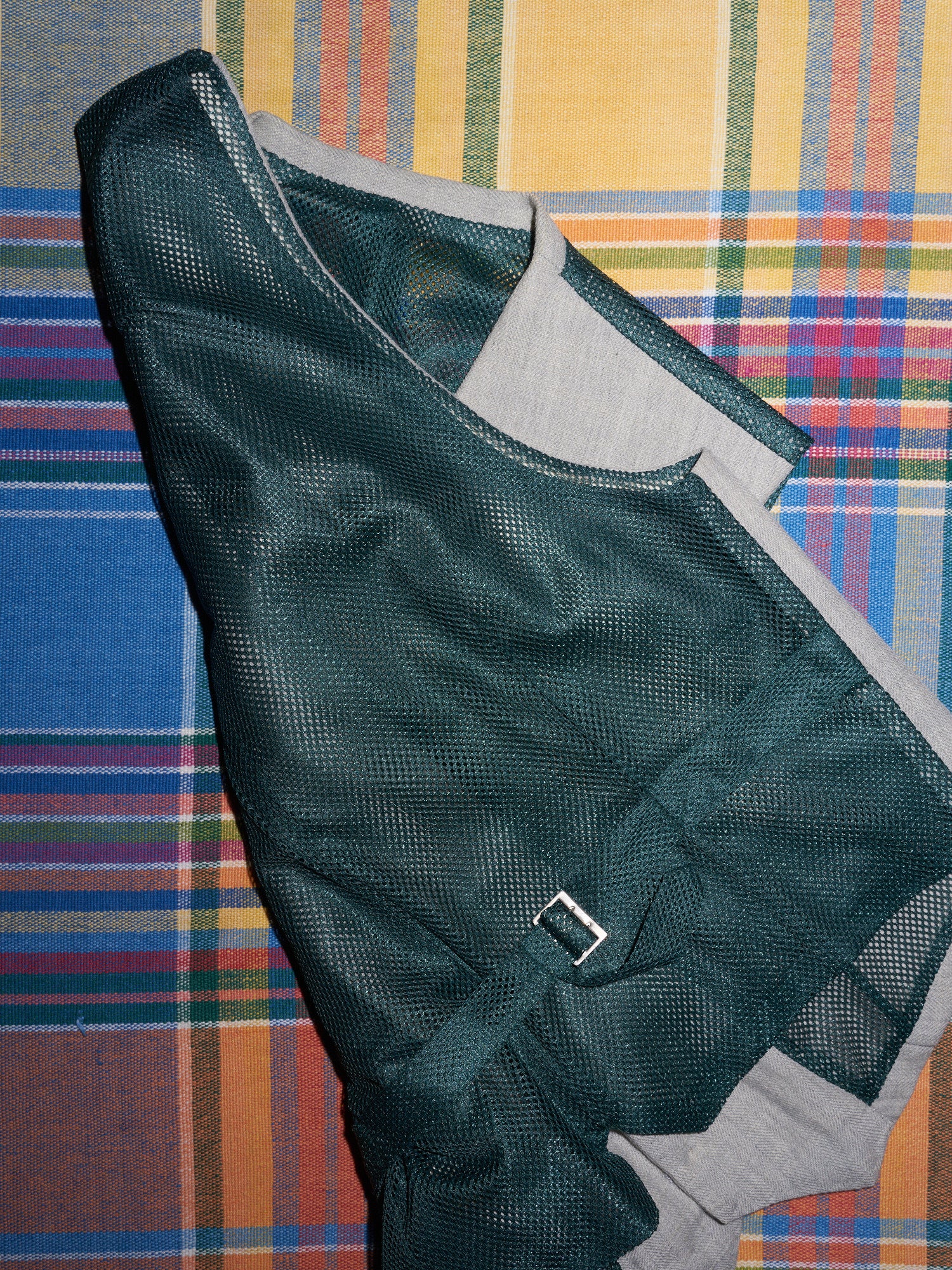 Comme des Garcons Homme Plus SS1996 grey wool vest with green mesh back - M