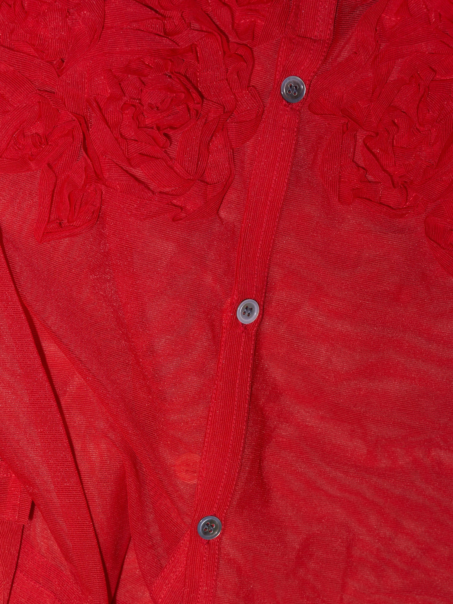 Comme des Garcons SS1998 sheer red floral ruffle short sleeve 