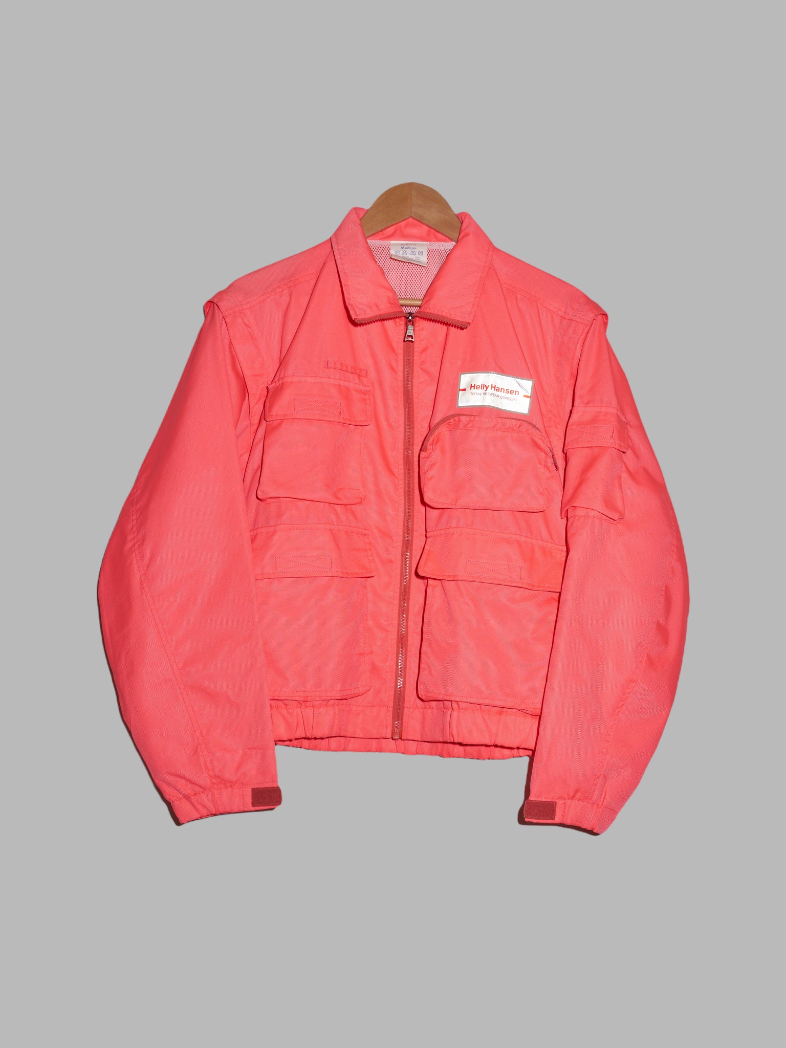Helly Hansen 1990s fluorescent multi pocket detachable sleeve zip jacket - M