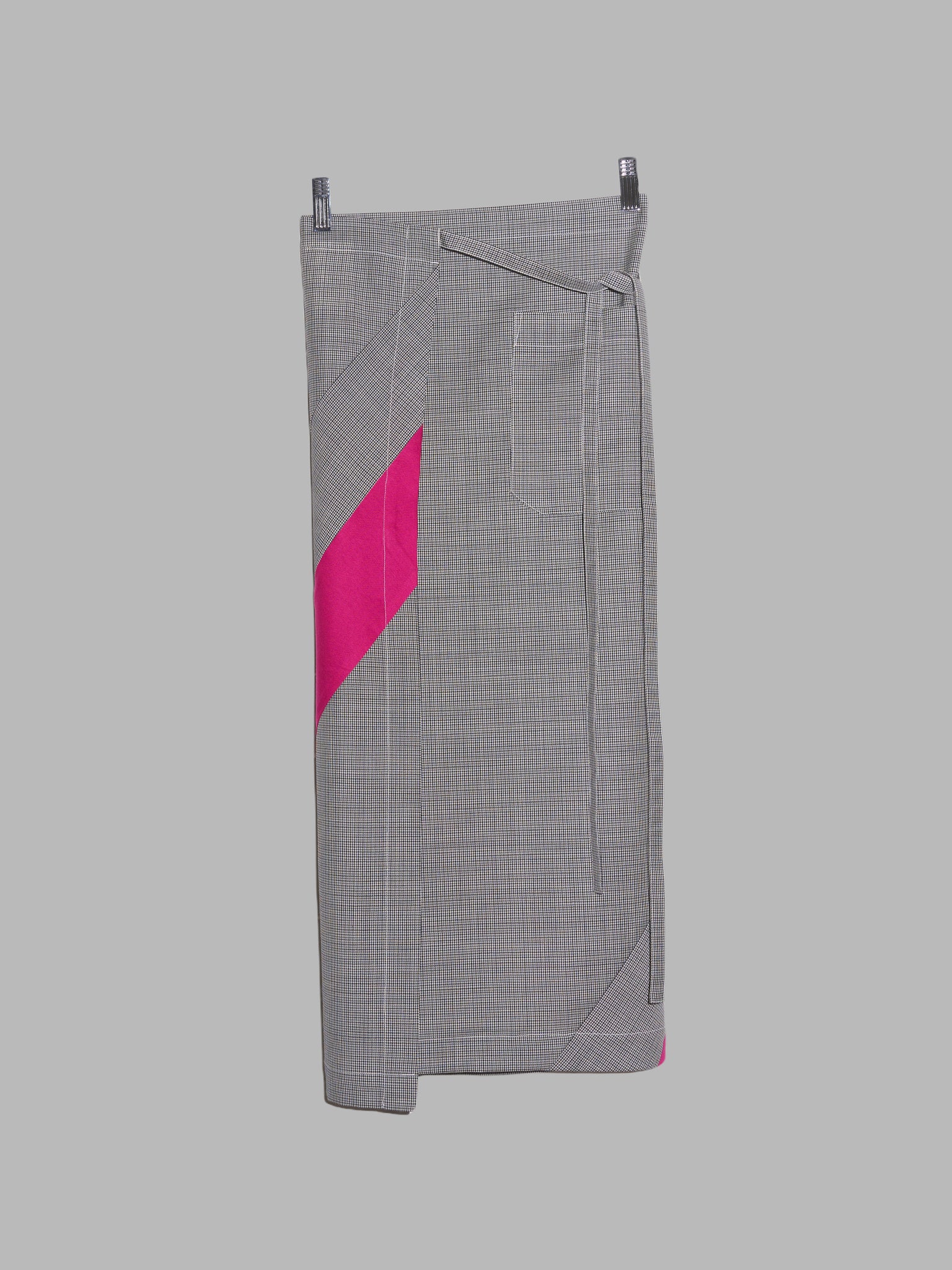 Tricot Comme des Garcons SS2001 grey puppytooth wrap skirt with pink stripe - S