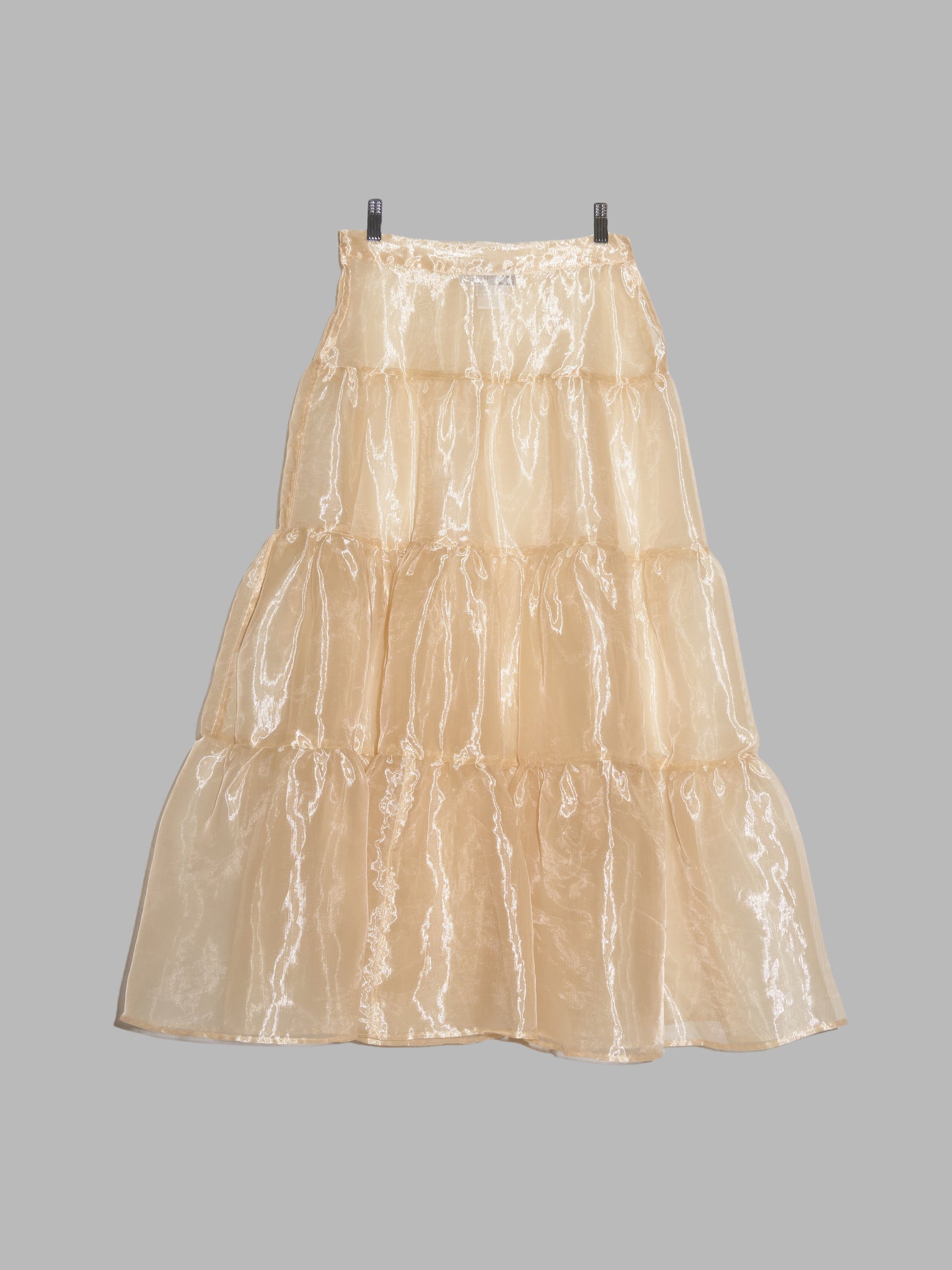 Dexter Wong 1990s gold polyester organza tiered see-through maxi skirt - S