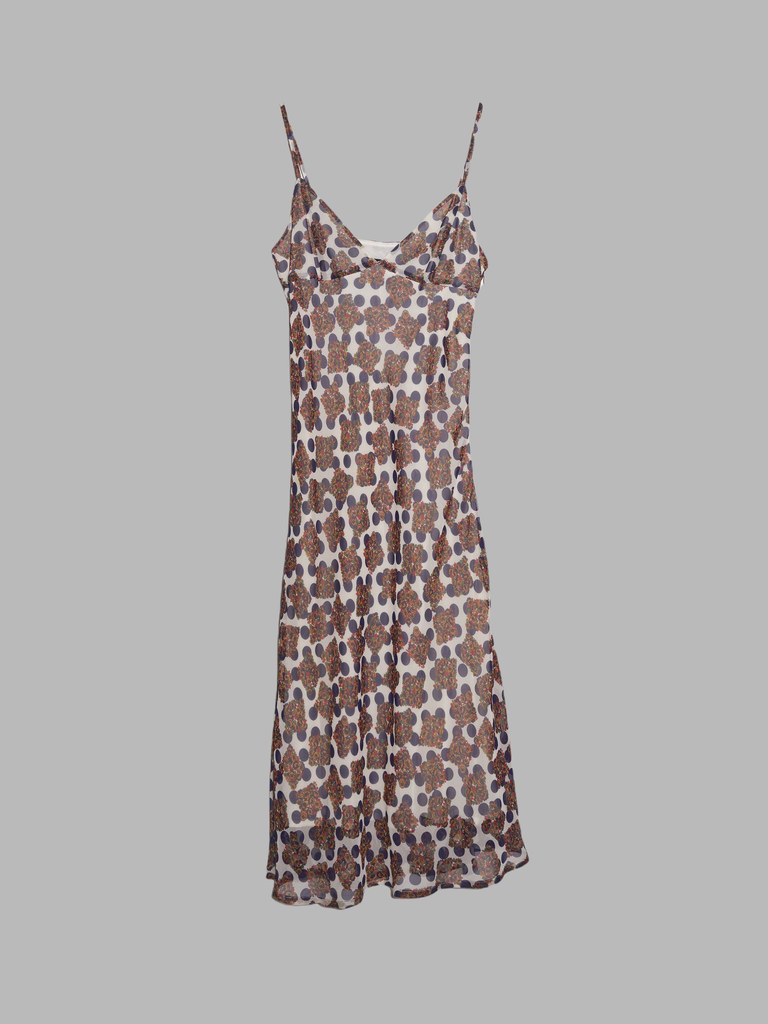 Tricot Comme des Garcons 2003 sheer printed slip dress with off-white lining
