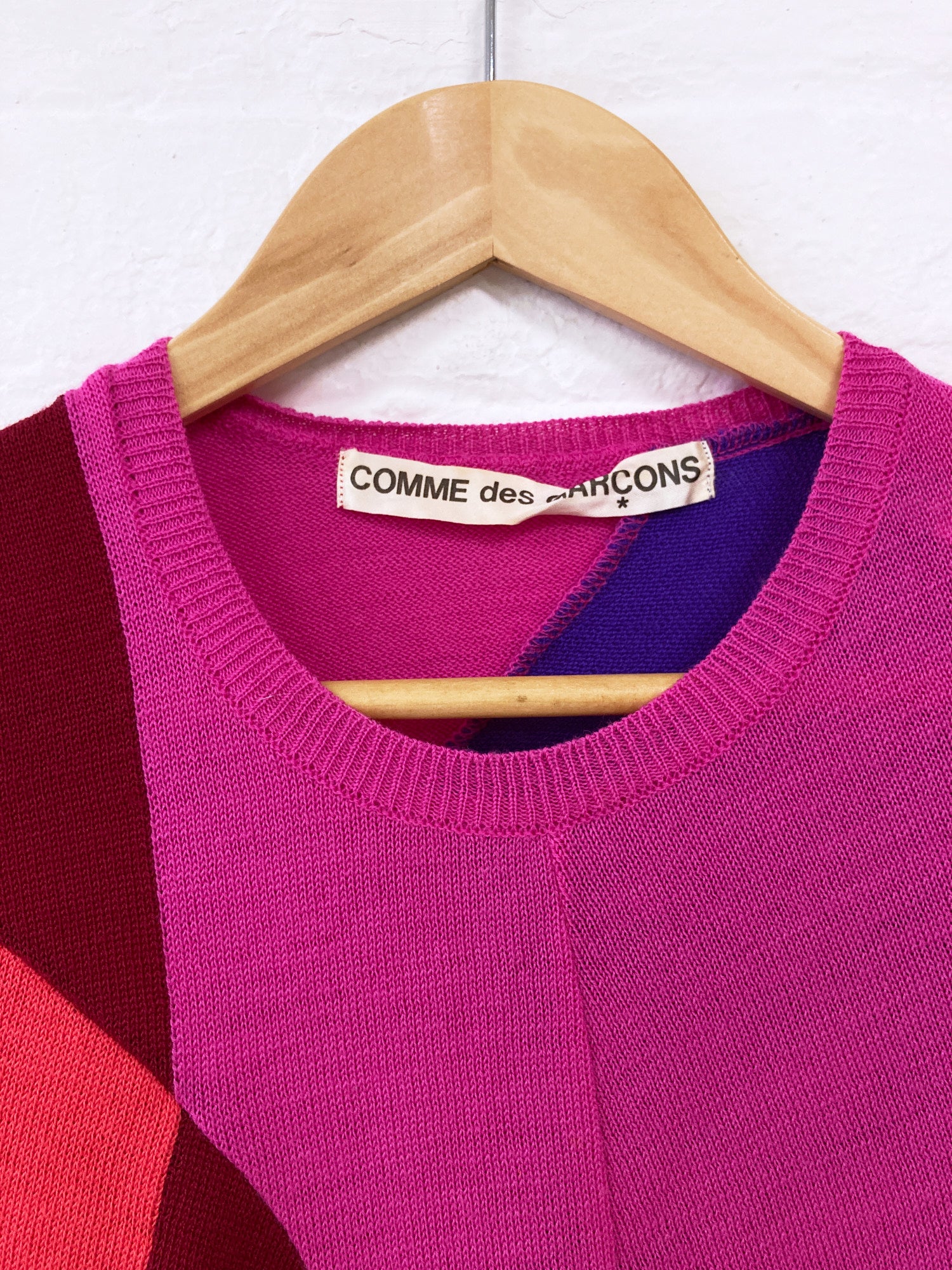 Comme des Garcons SS1996 multicolour wool paneled short sleeve sweater