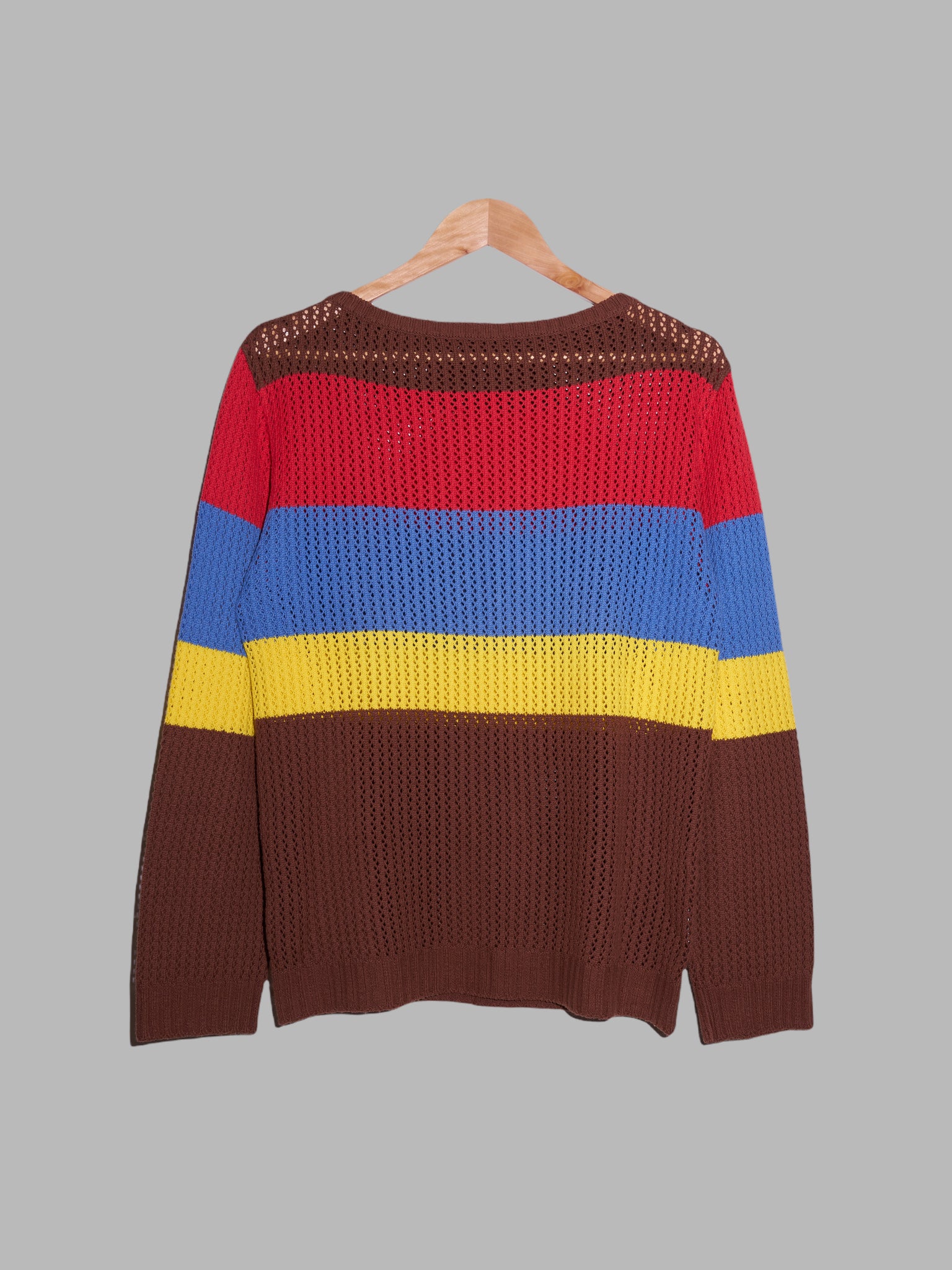 ABX SS2000 brown multicolour striped cotton acrylic loose knit sweater - 3 M L