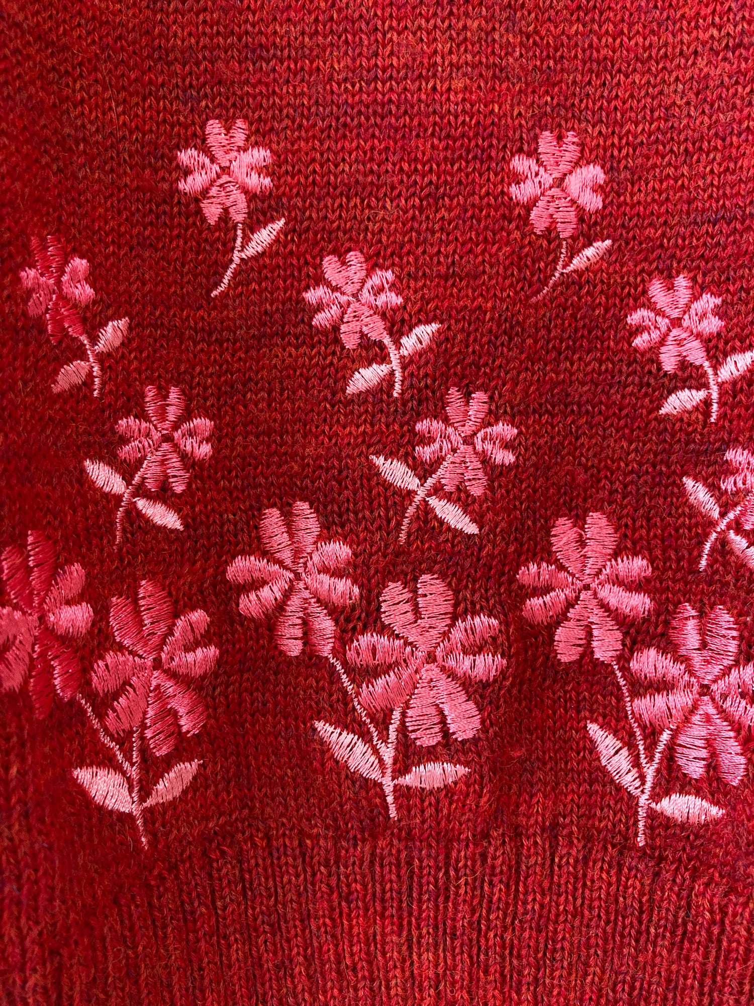 Tricot Comme des Garcons 1997 burgundy wool knit vest with floral embroidery