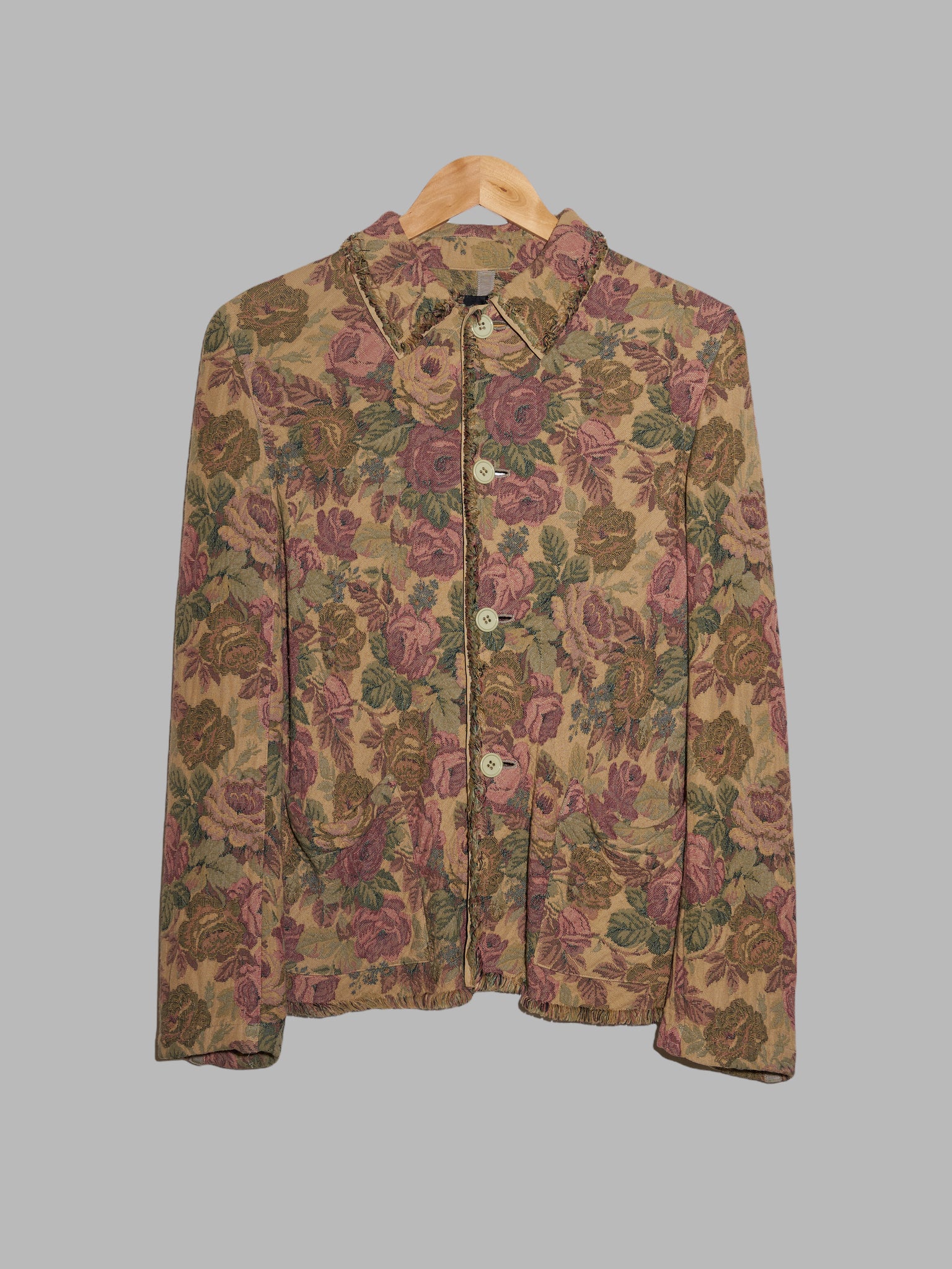 Tricot Comme des Garcons 2000 brown floral jacquard reversible 4 button jacket