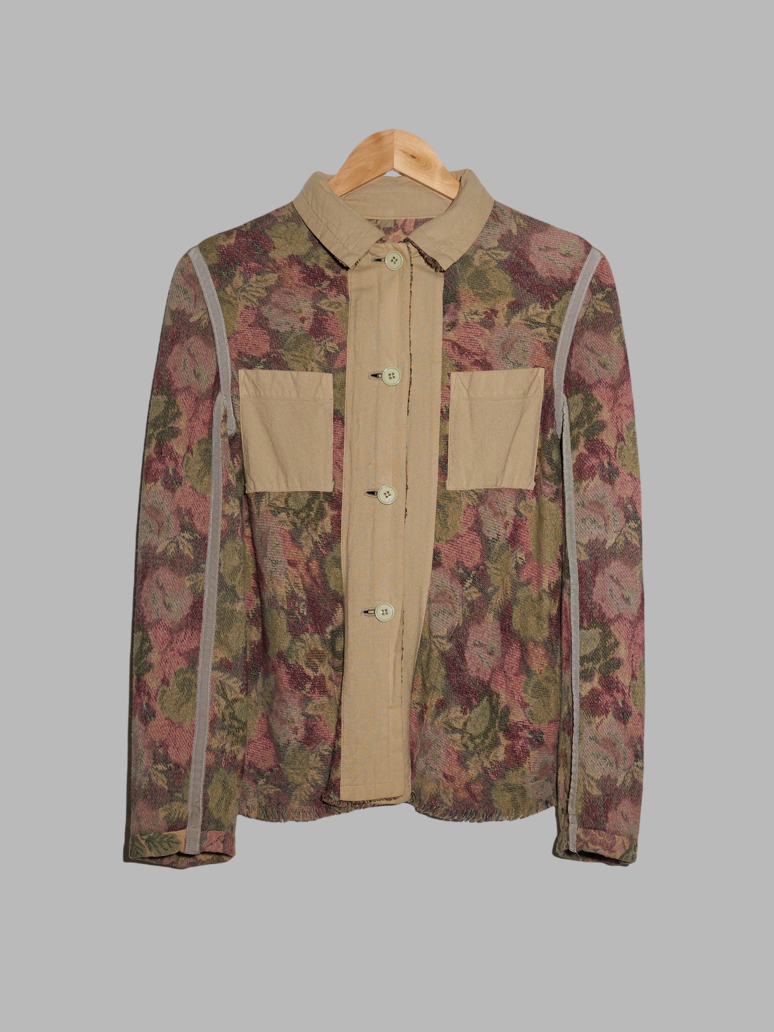 Tricot Comme des Garcons 2000 brown floral jacquard reversible 4 button jacket