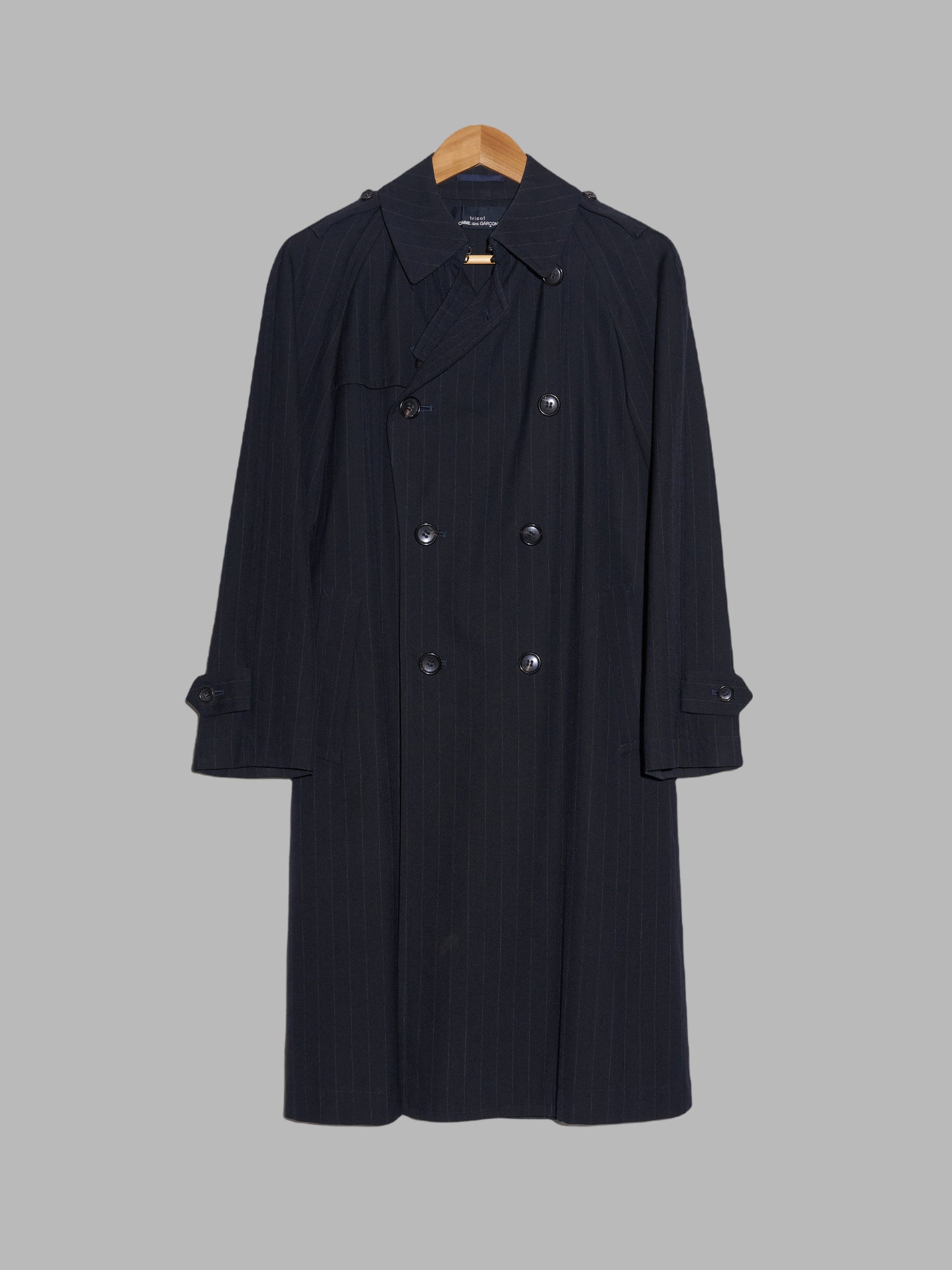 Tricot Comme des Garcons 1998 dark navy striped wool trench coat