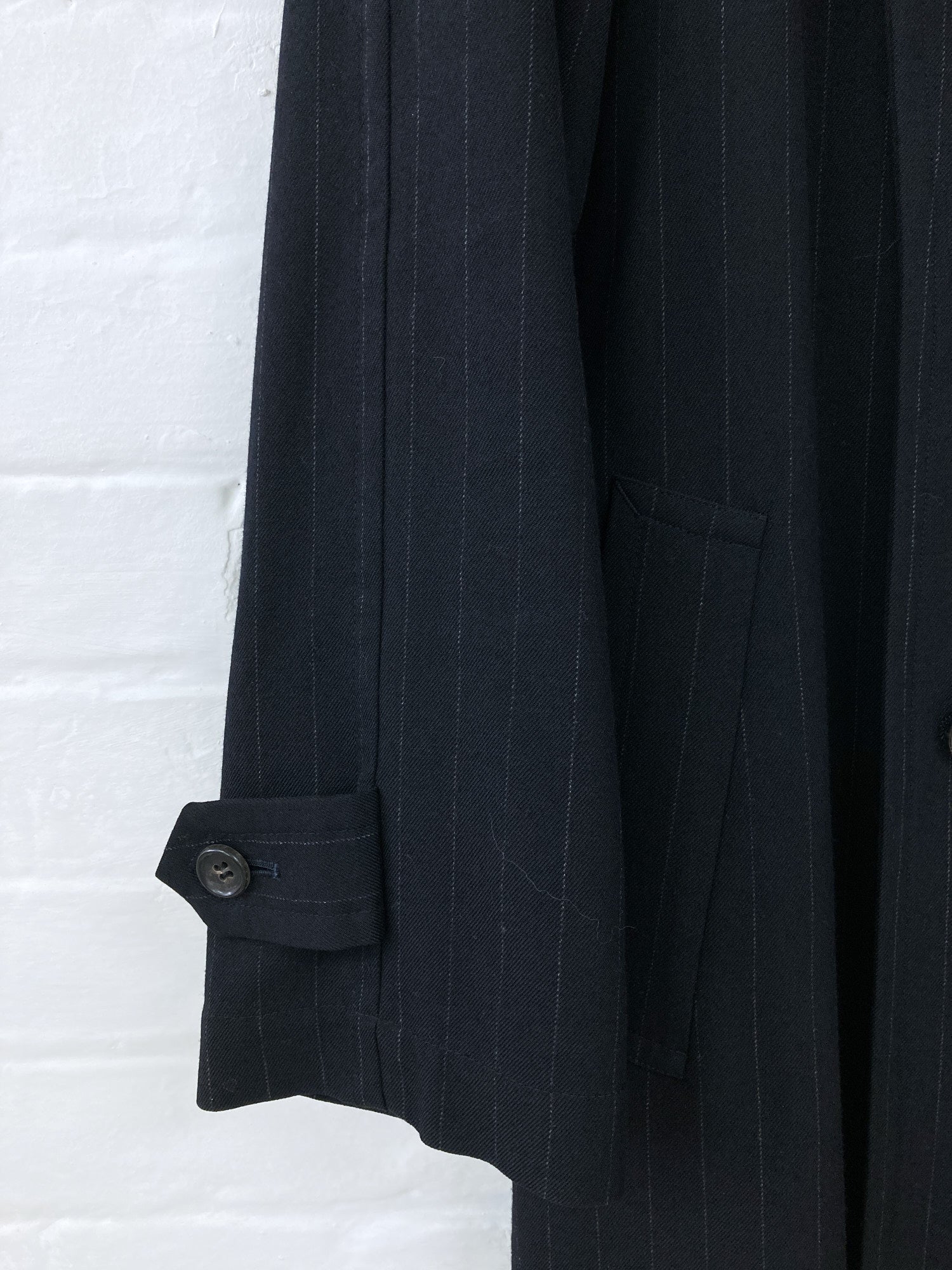 Tricot Comme des Garcons 1998 dark navy striped wool trench coat
