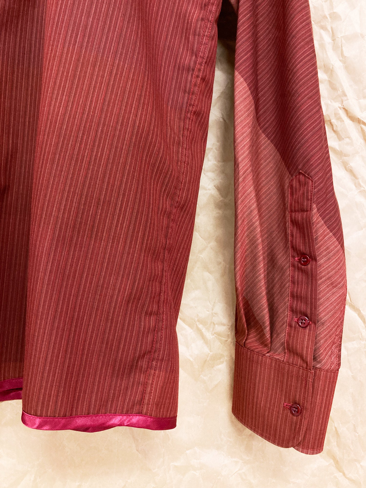 Jose Levy red cotton stripe multi tonal shirt with satin hem piping